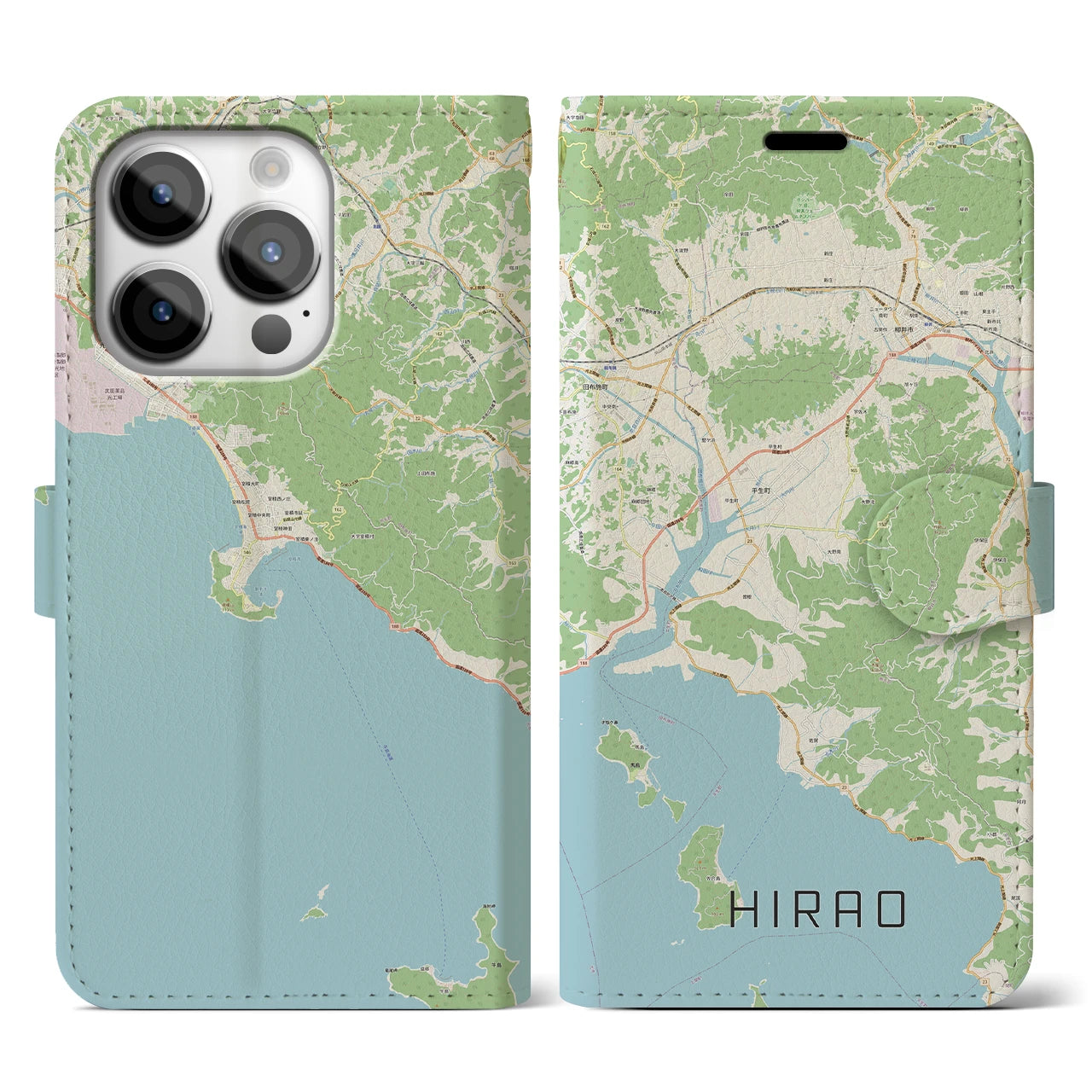 【平生(山口県)】地図柄iPhoneケース(手帳タイプ)ナチュラル・iPhone 14 Pro 用