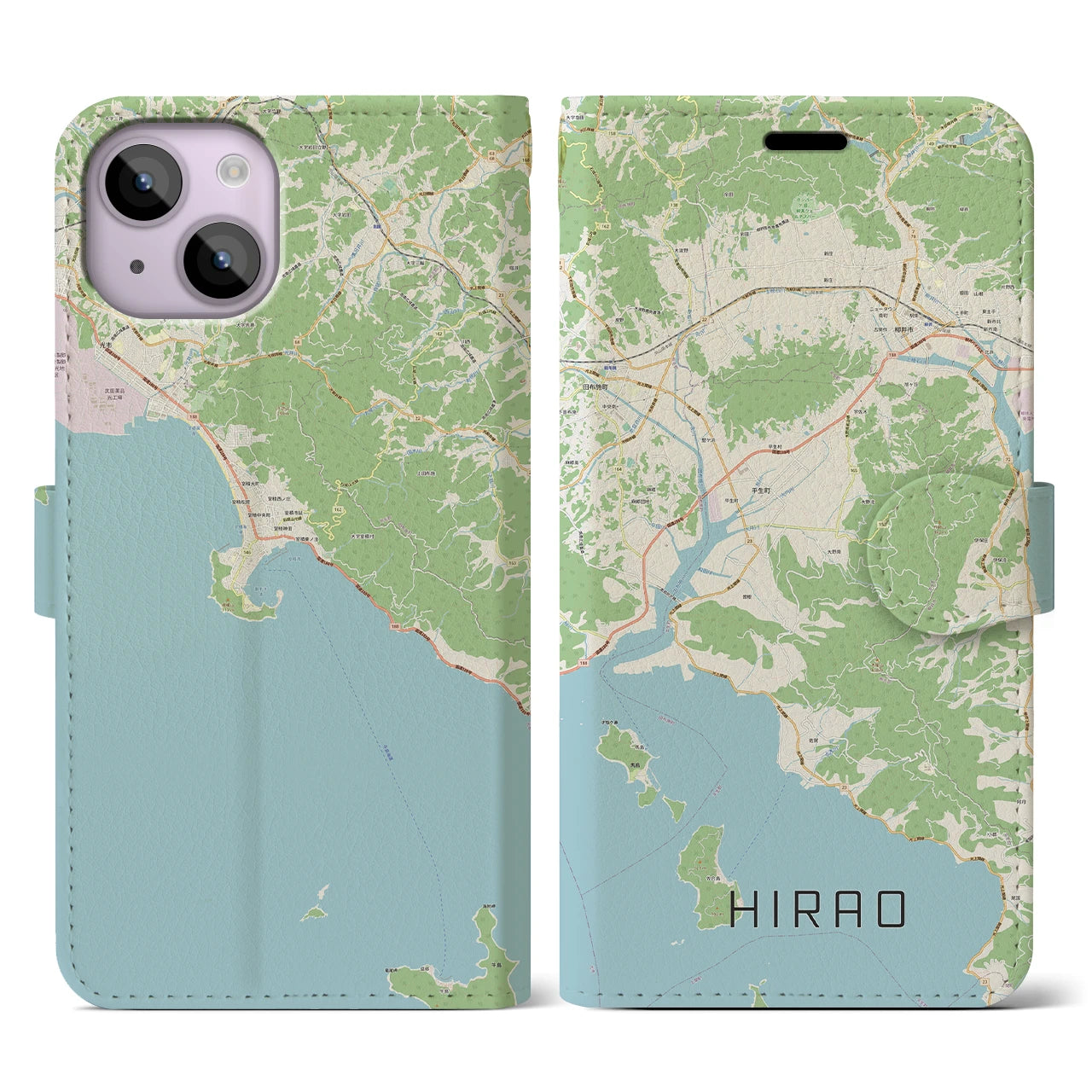 【平生(山口県)】地図柄iPhoneケース(手帳タイプ)ナチュラル・iPhone 14 用