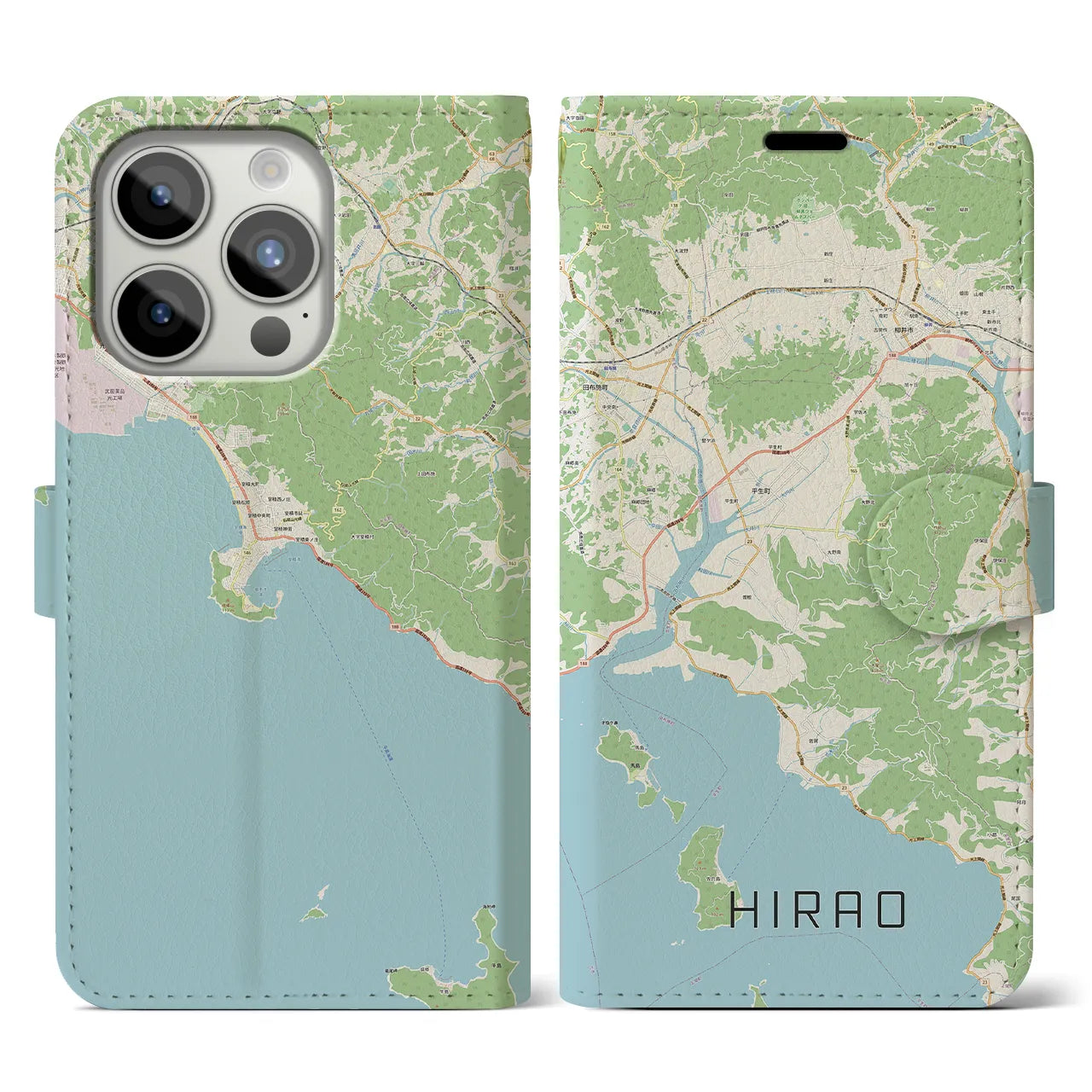 【平生(山口県)】地図柄iPhoneケース(手帳タイプ)ナチュラル・iPhone 15 Pro 用