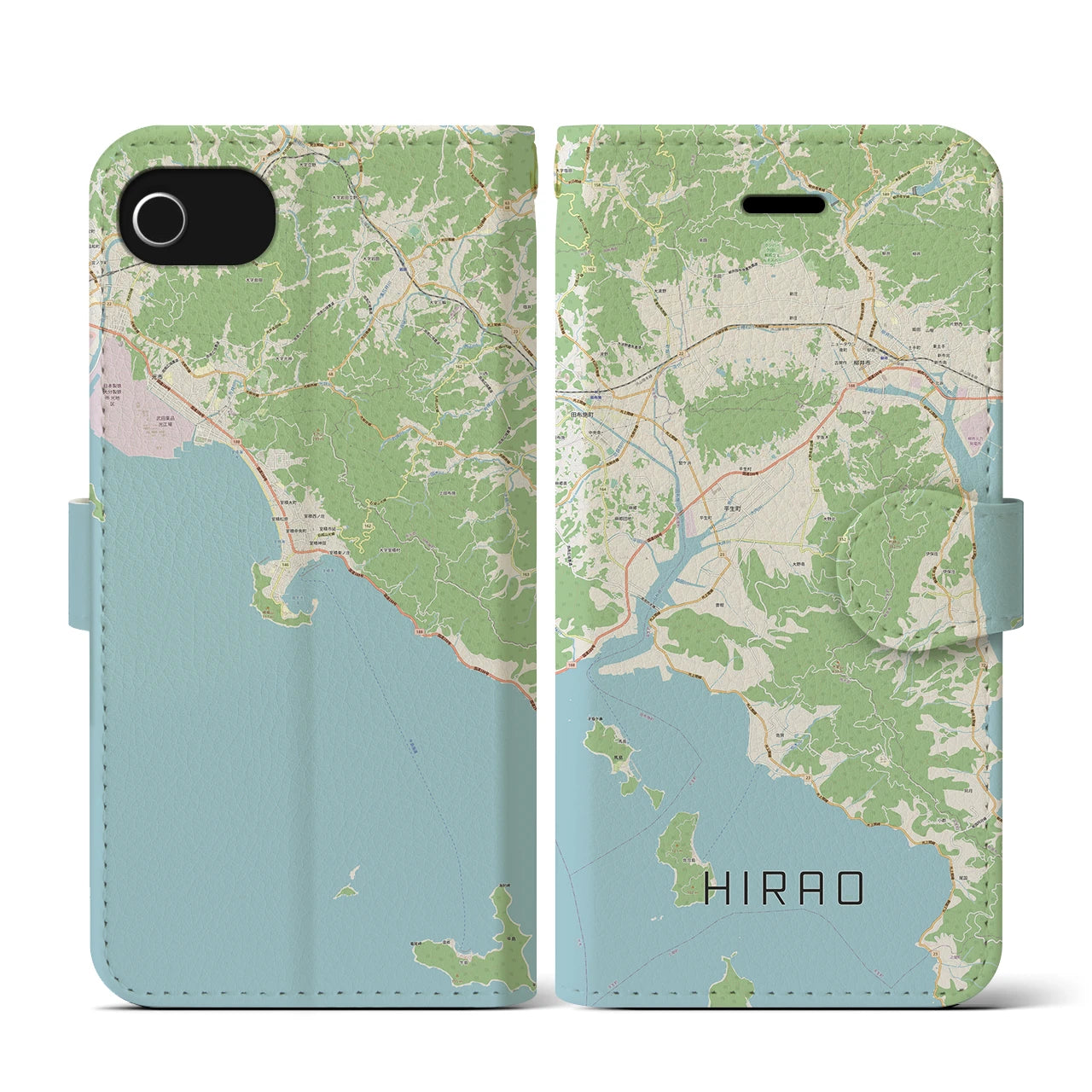 【平生(山口県)】地図柄iPhoneケース(手帳タイプ)ナチュラル・iPhone SE(第3 / 第2世代) / 8 / 7 / 6s / 6 用