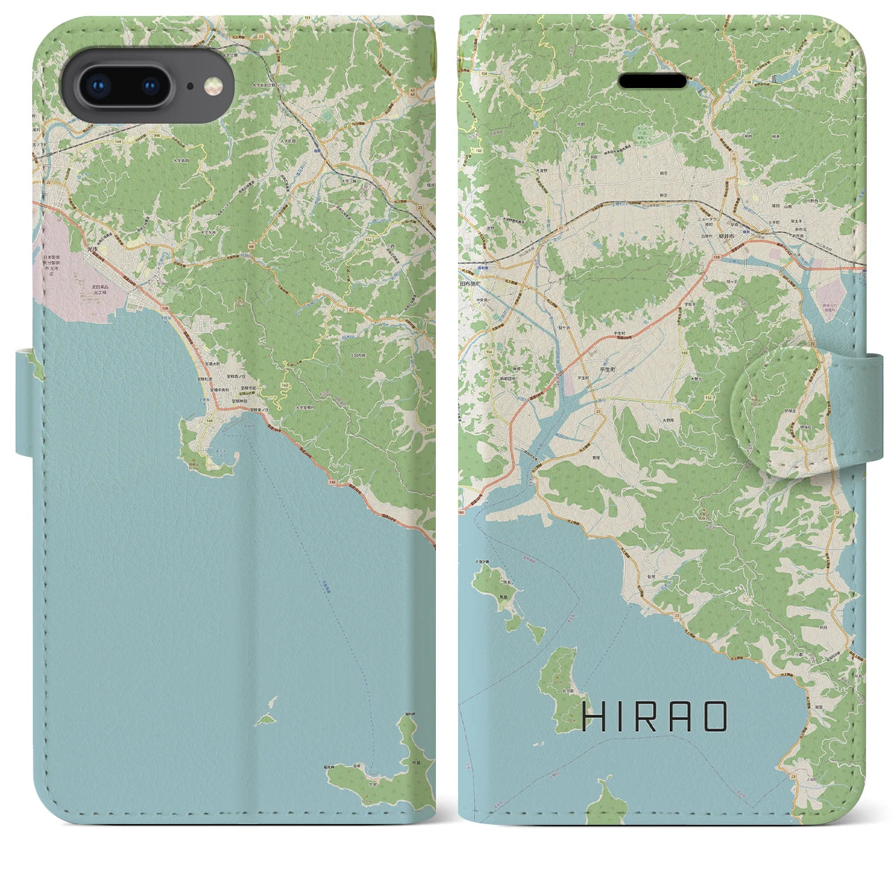 【平生(山口県)】地図柄iPhoneケース(手帳タイプ)ナチュラル・iPhone 8Plus /7Plus / 6sPlus / 6Plus 用