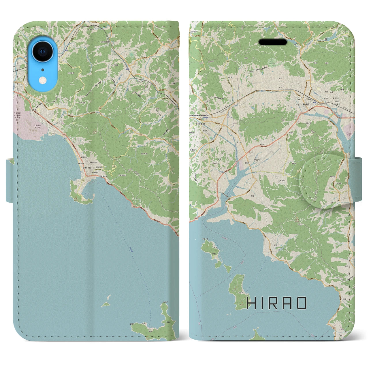 【平生(山口県)】地図柄iPhoneケース(手帳タイプ)ナチュラル・iPhone XR 用