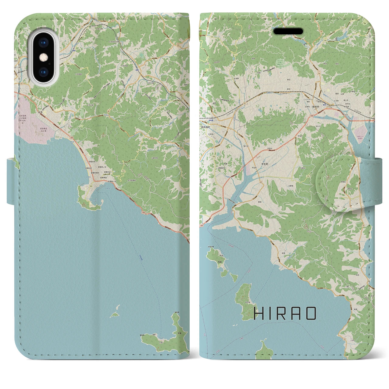 【平生(山口県)】地図柄iPhoneケース(手帳タイプ)ナチュラル・iPhone XS Max 用