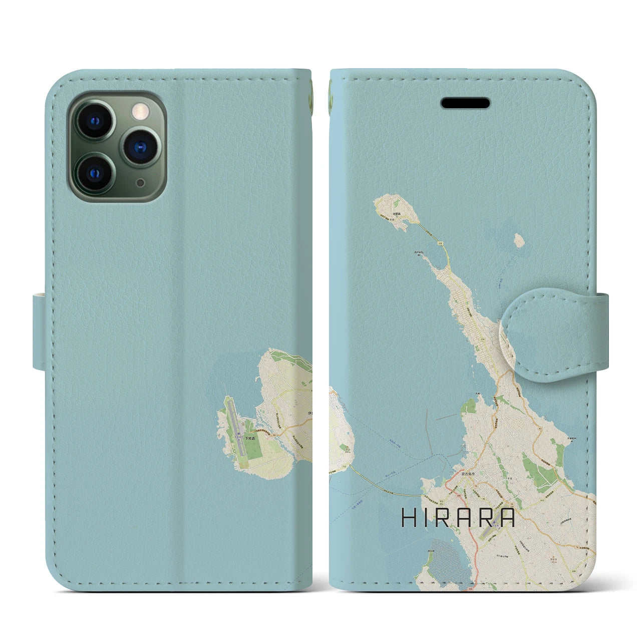 【平良(沖縄県)】地図柄iPhoneケース(手帳タイプ)ナチュラル・iPhone 11 Pro 用