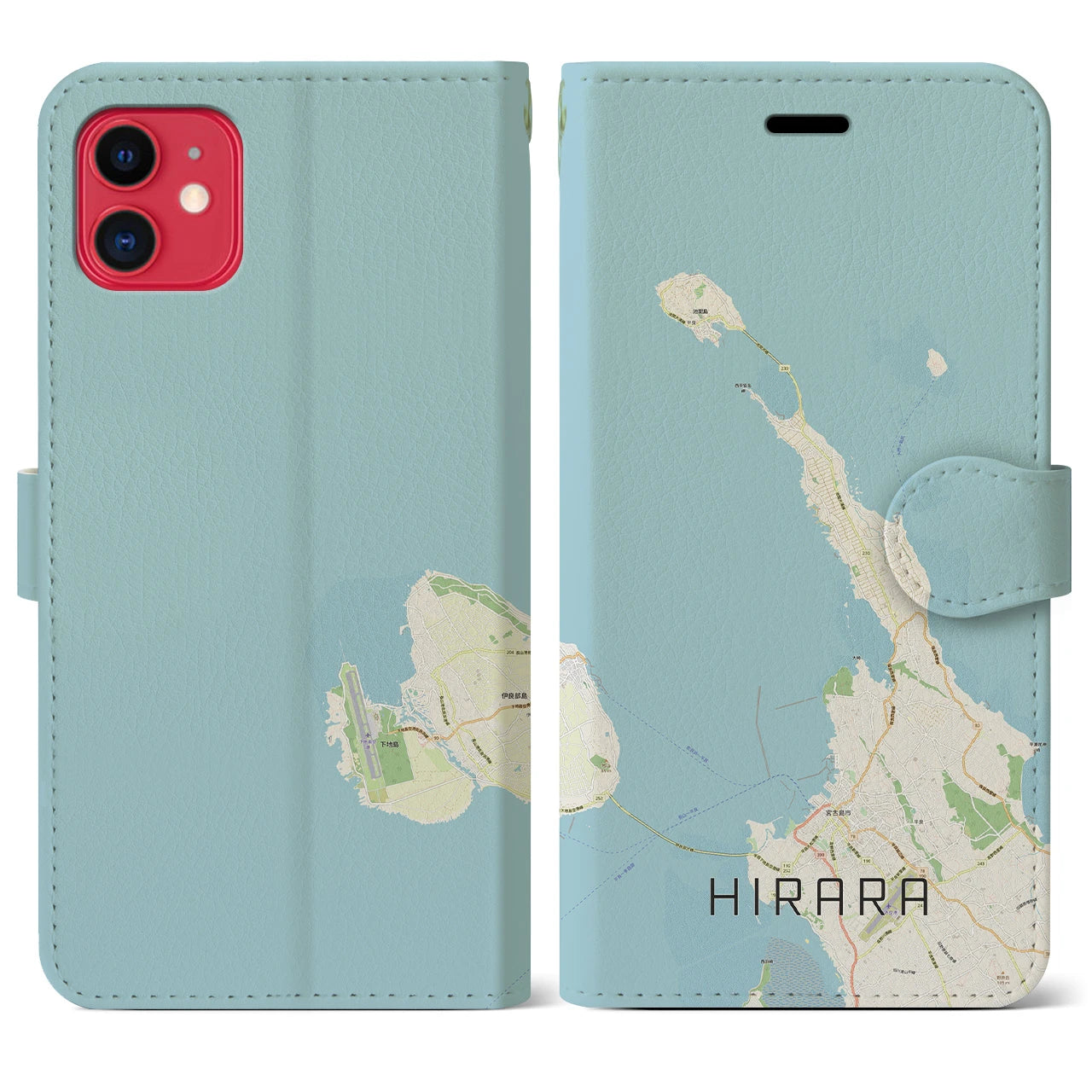 【平良(沖縄県)】地図柄iPhoneケース(手帳タイプ)ナチュラル・iPhone 11 用