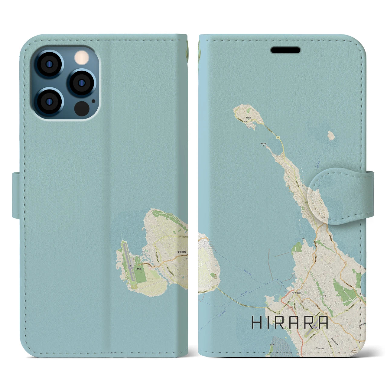 【平良(沖縄県)】地図柄iPhoneケース(手帳タイプ)ナチュラル・iPhone 12 / 12 Pro 用