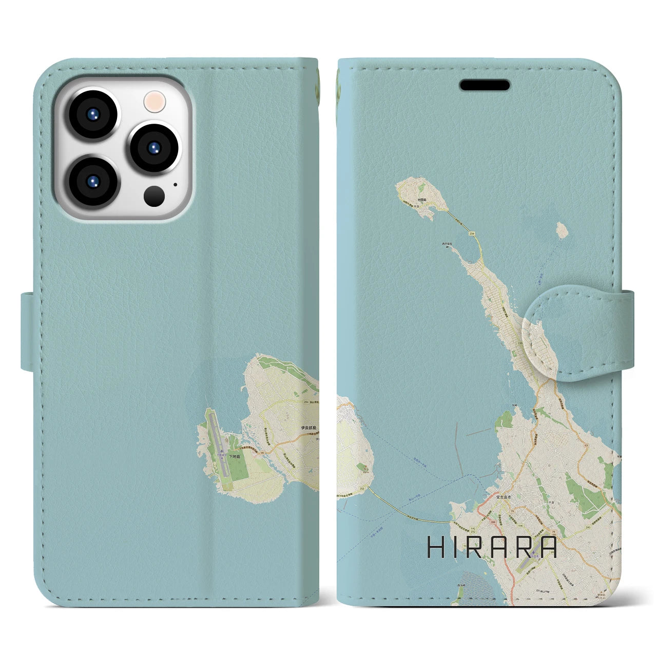 【平良(沖縄県)】地図柄iPhoneケース(手帳タイプ)ナチュラル・iPhone 13 Pro 用