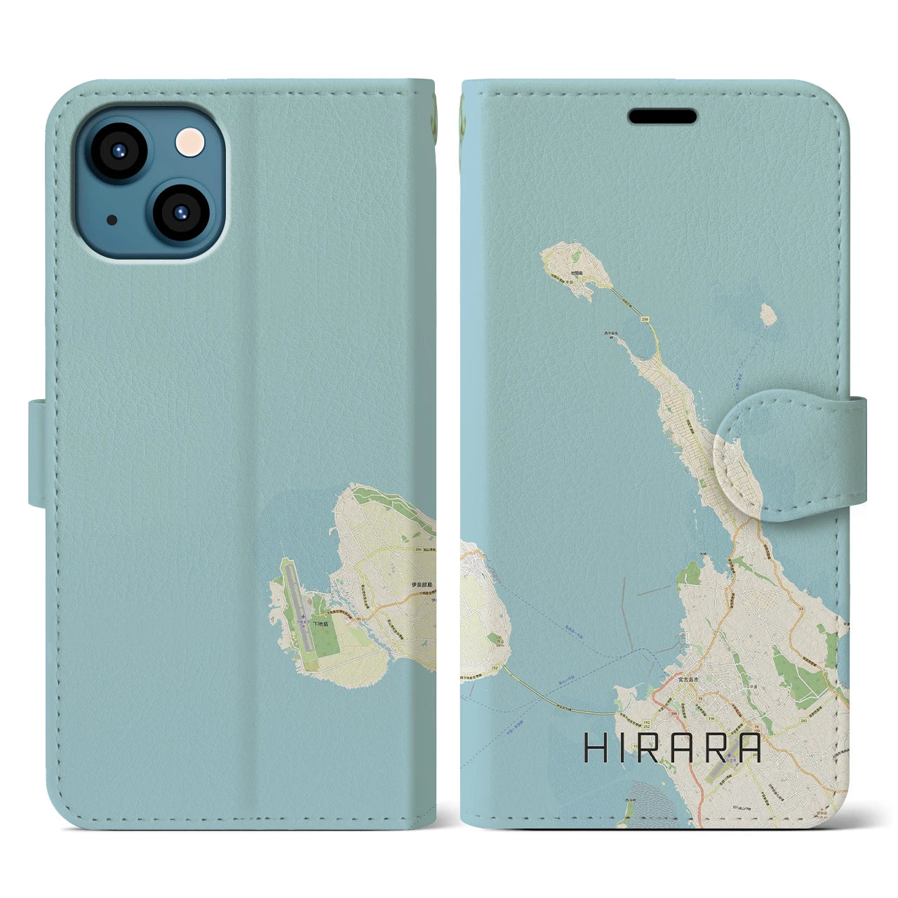 【平良(沖縄県)】地図柄iPhoneケース(手帳タイプ)ナチュラル・iPhone 13 用