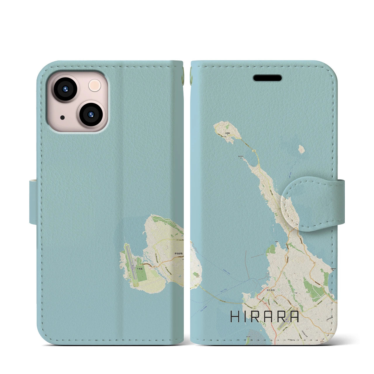 【平良(沖縄県)】地図柄iPhoneケース(手帳タイプ)ナチュラル・iPhone 13 mini 用