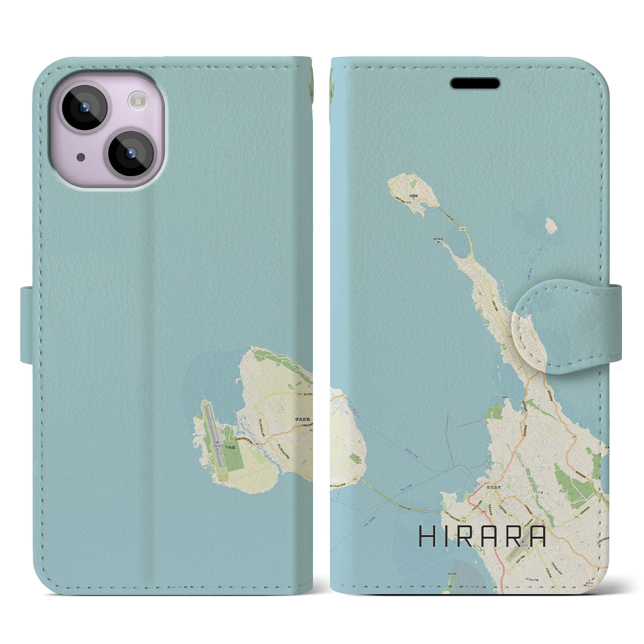 【平良(沖縄県)】地図柄iPhoneケース(手帳タイプ)ナチュラル・iPhone 14 用