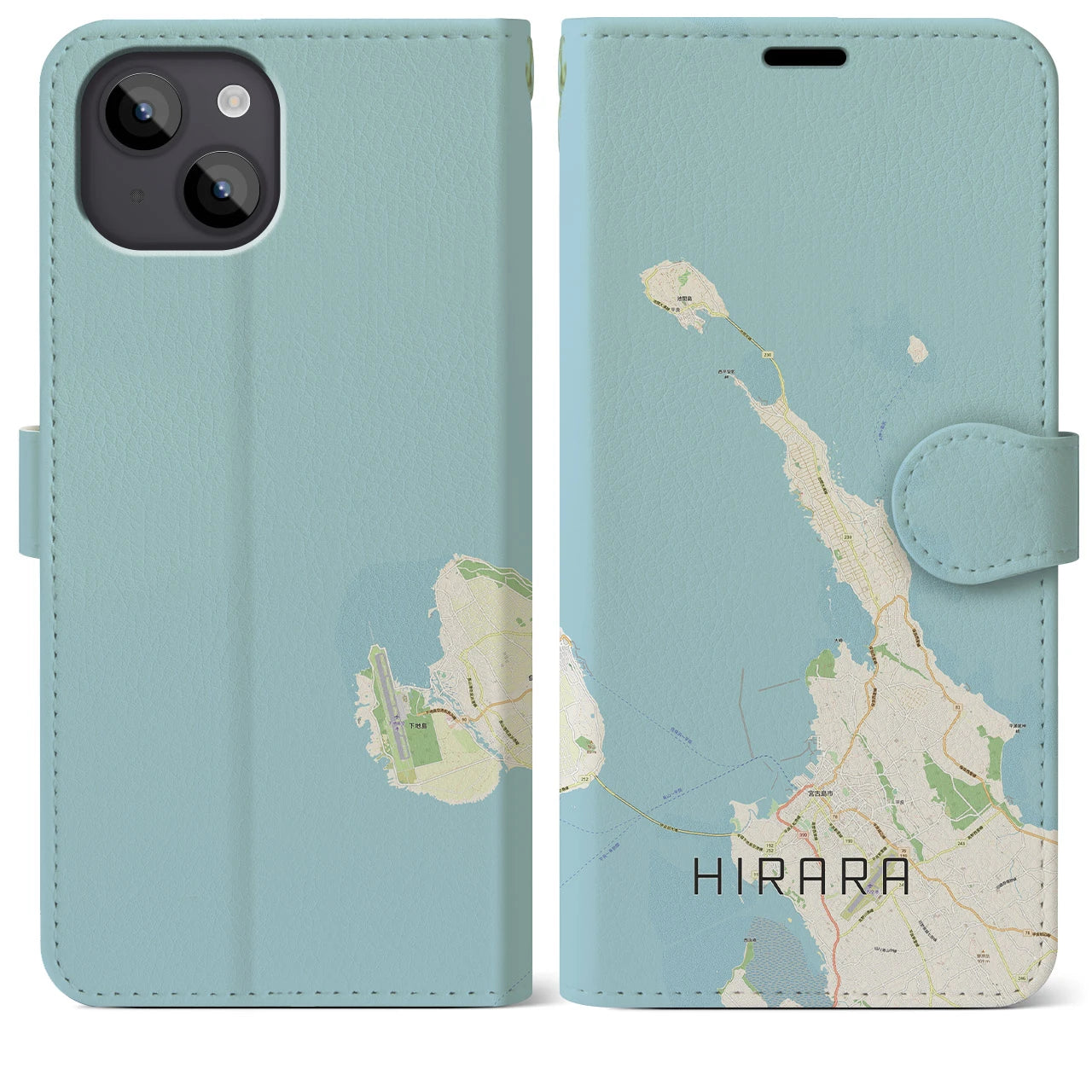 【平良(沖縄県)】地図柄iPhoneケース(手帳タイプ)ナチュラル・iPhone 14 Plus 用
