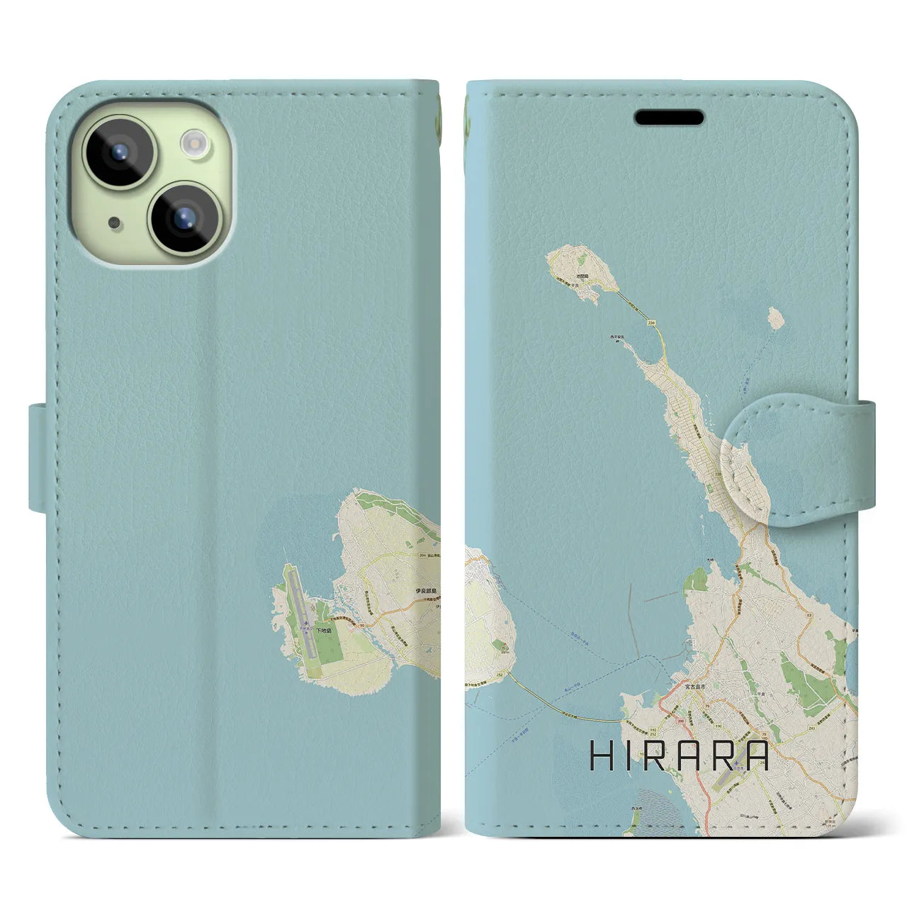 【平良(沖縄県)】地図柄iPhoneケース(手帳タイプ)ナチュラル・iPhone 15 用