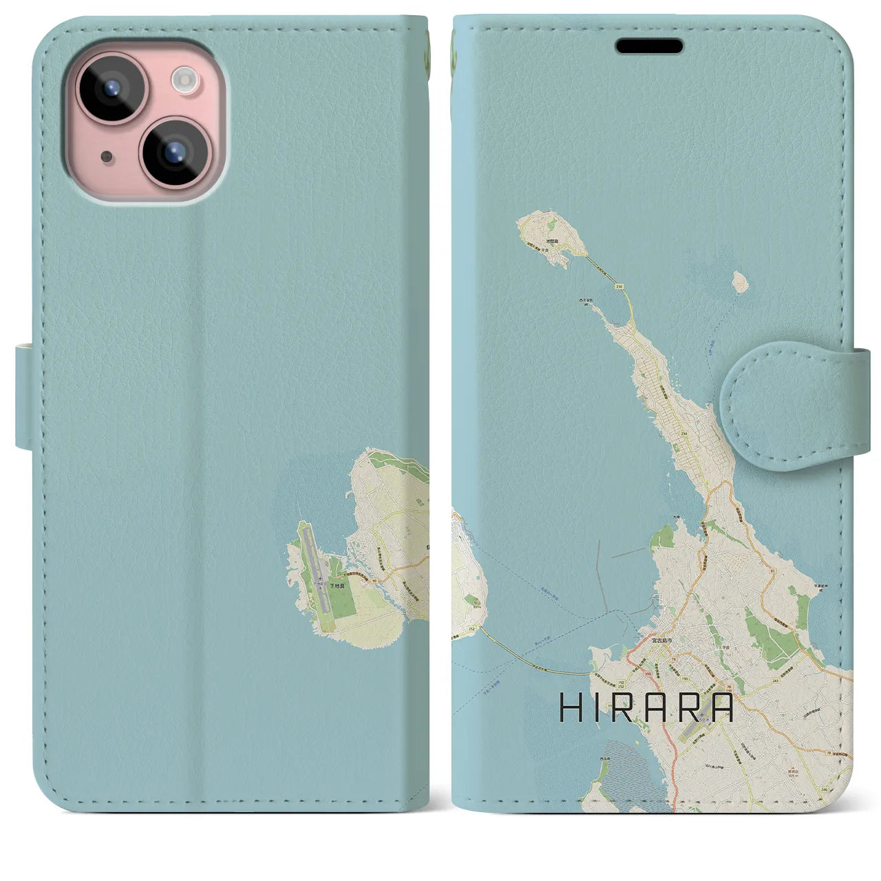 【平良(沖縄県)】地図柄iPhoneケース(手帳タイプ)ナチュラル・iPhone 15 Plus 用