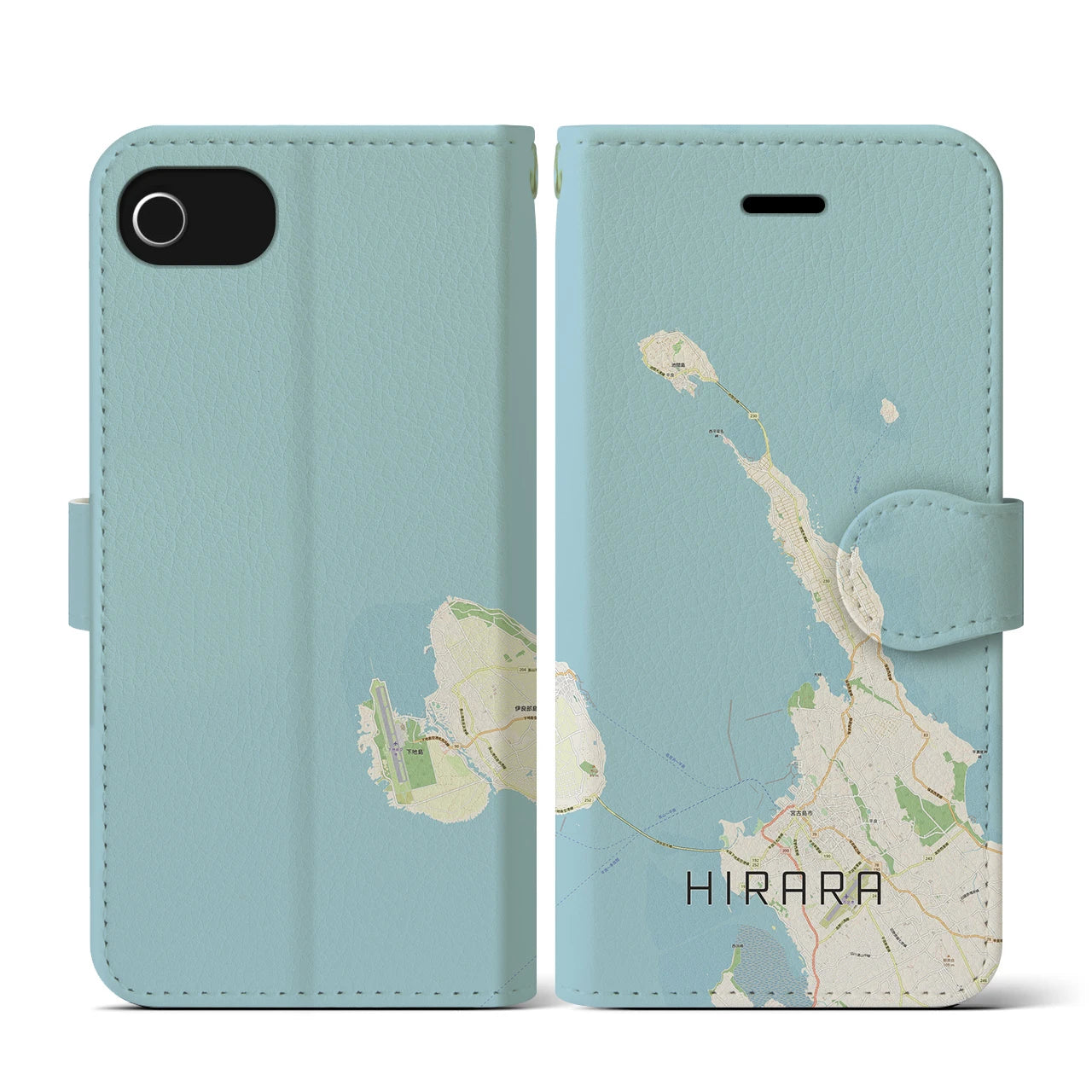 【平良(沖縄県)】地図柄iPhoneケース(手帳タイプ)ナチュラル・iPhone SE(第3 / 第2世代) / 8 / 7 / 6s / 6 用