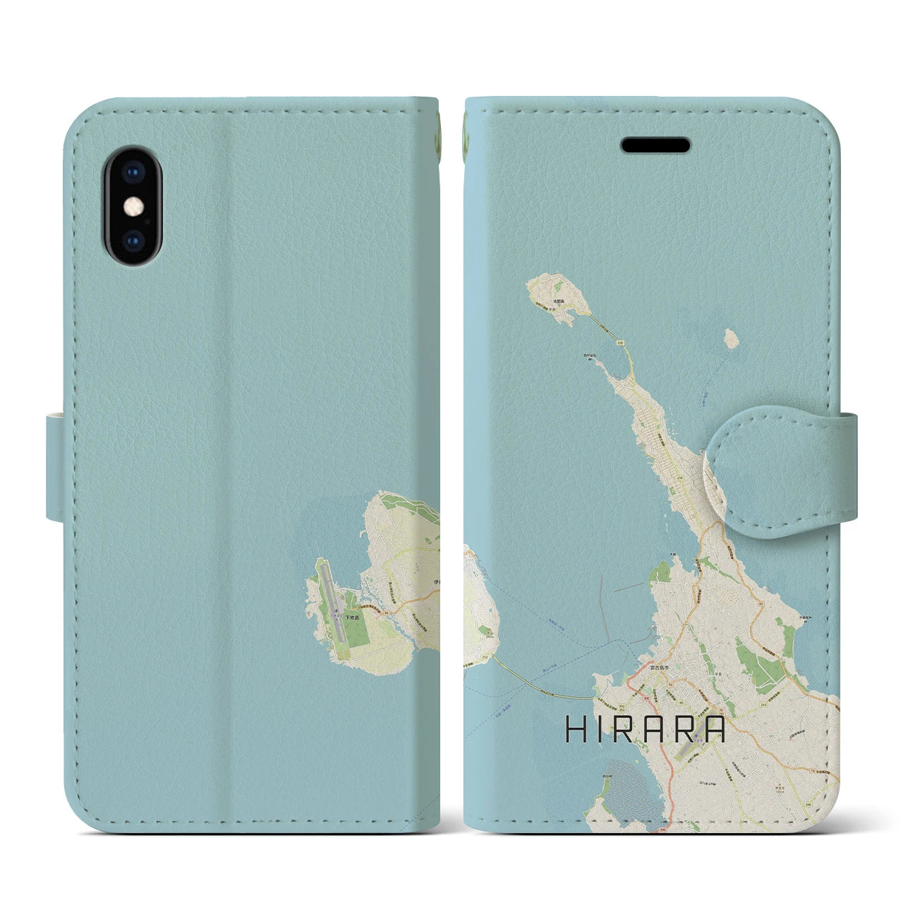 【平良(沖縄県)】地図柄iPhoneケース(手帳タイプ)ナチュラル・iPhone XS / X 用