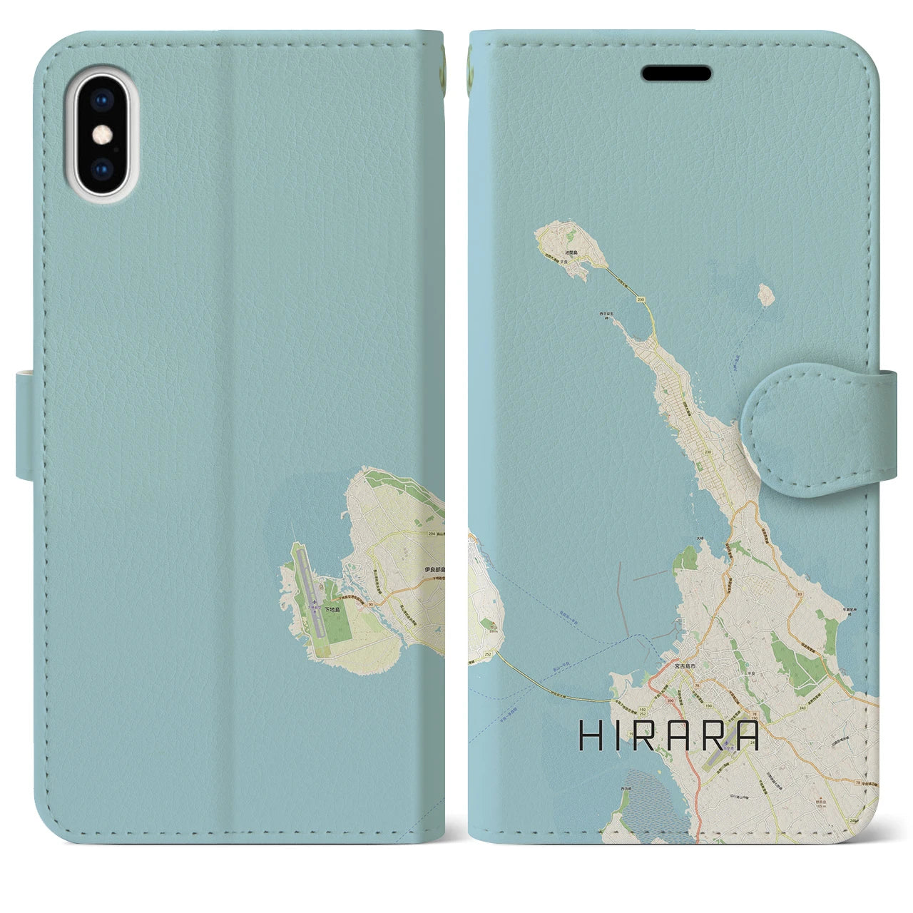 【平良(沖縄県)】地図柄iPhoneケース(手帳タイプ)ナチュラル・iPhone XS Max 用