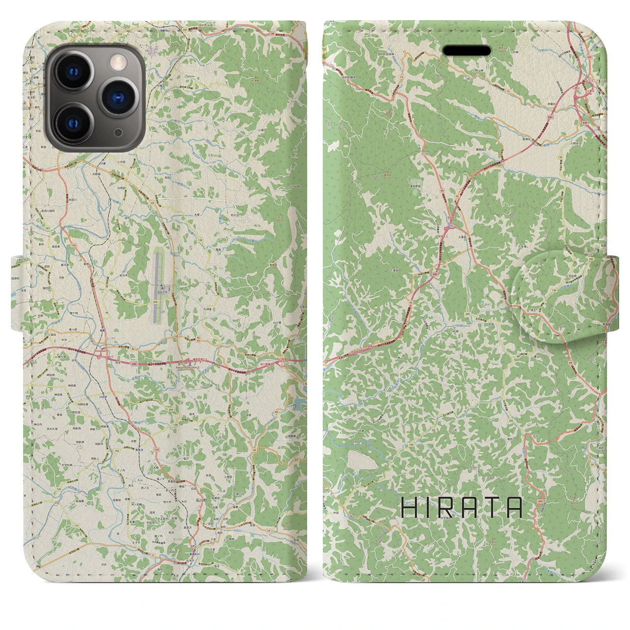 【平田(福島県)】地図柄iPhoneケース(手帳タイプ)ナチュラル・iPhone 11 Pro Max 用