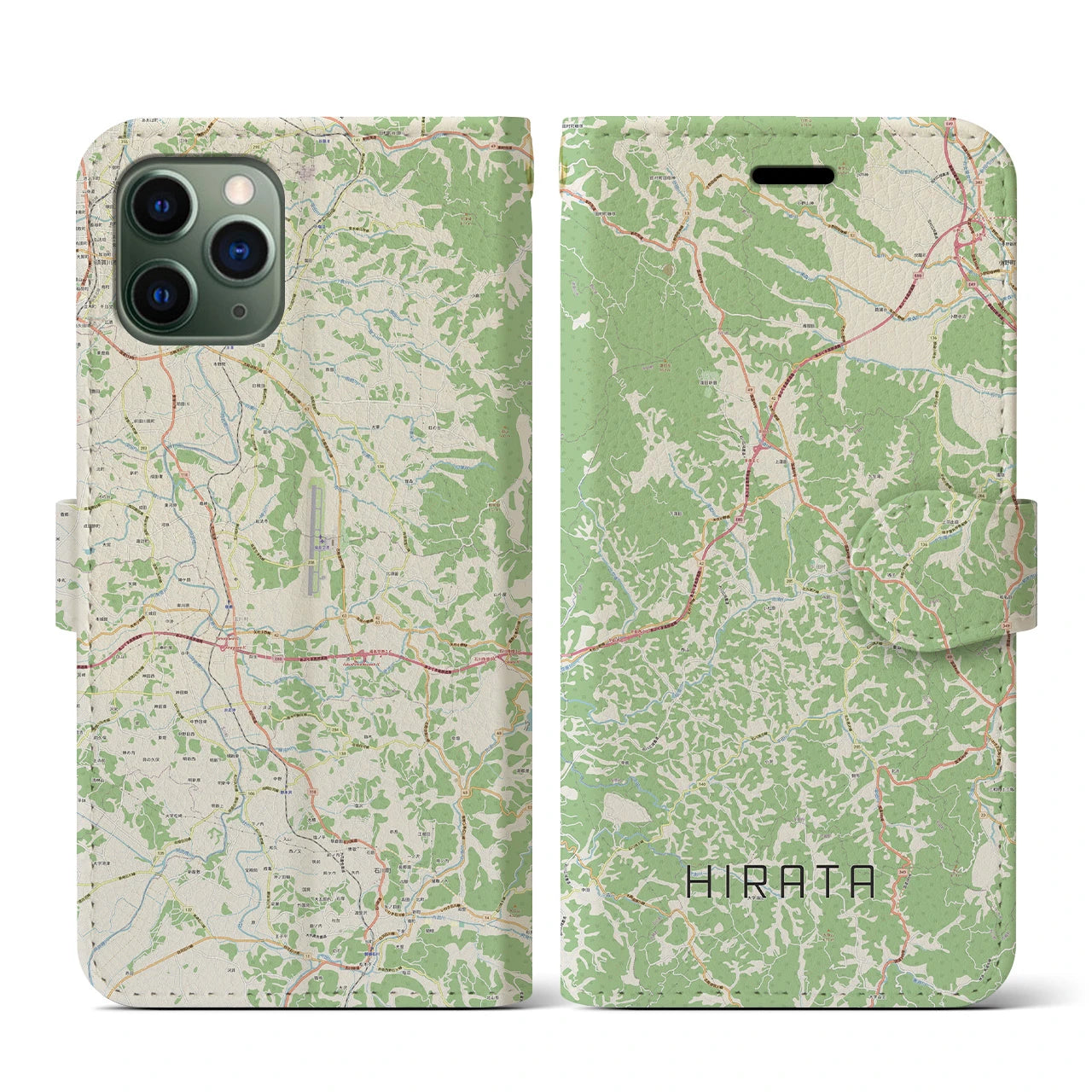 【平田(福島県)】地図柄iPhoneケース(手帳タイプ)ナチュラル・iPhone 11 Pro 用