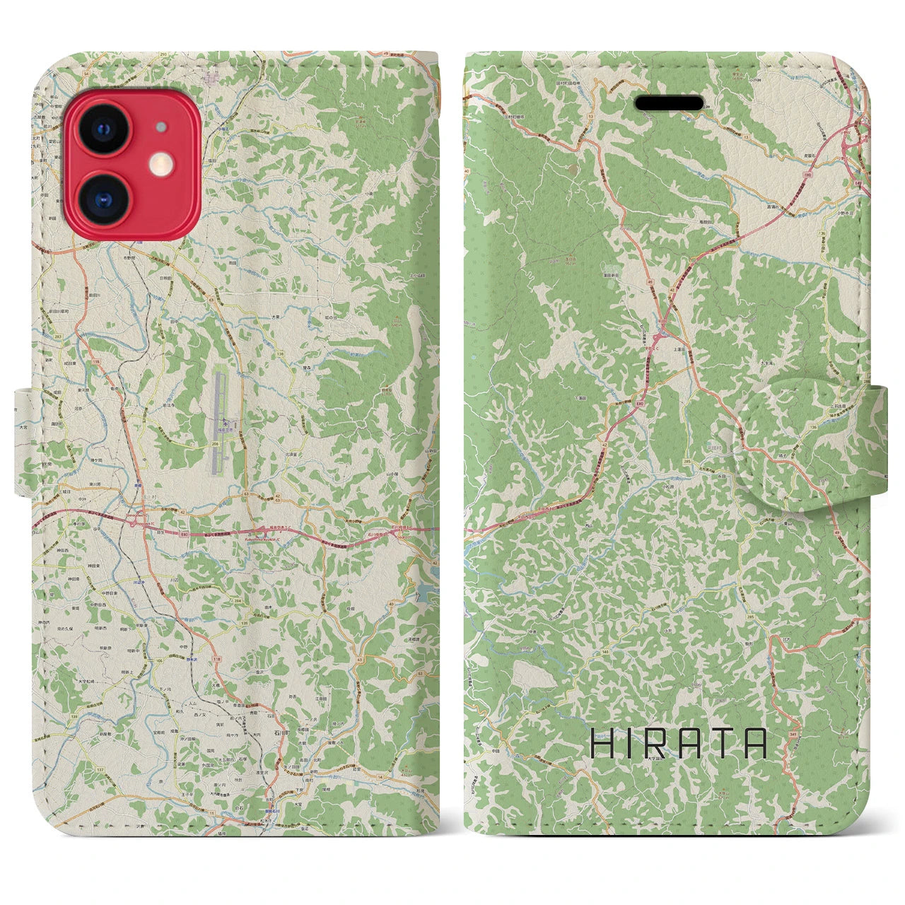 【平田(福島県)】地図柄iPhoneケース(手帳タイプ)ナチュラル・iPhone 11 用