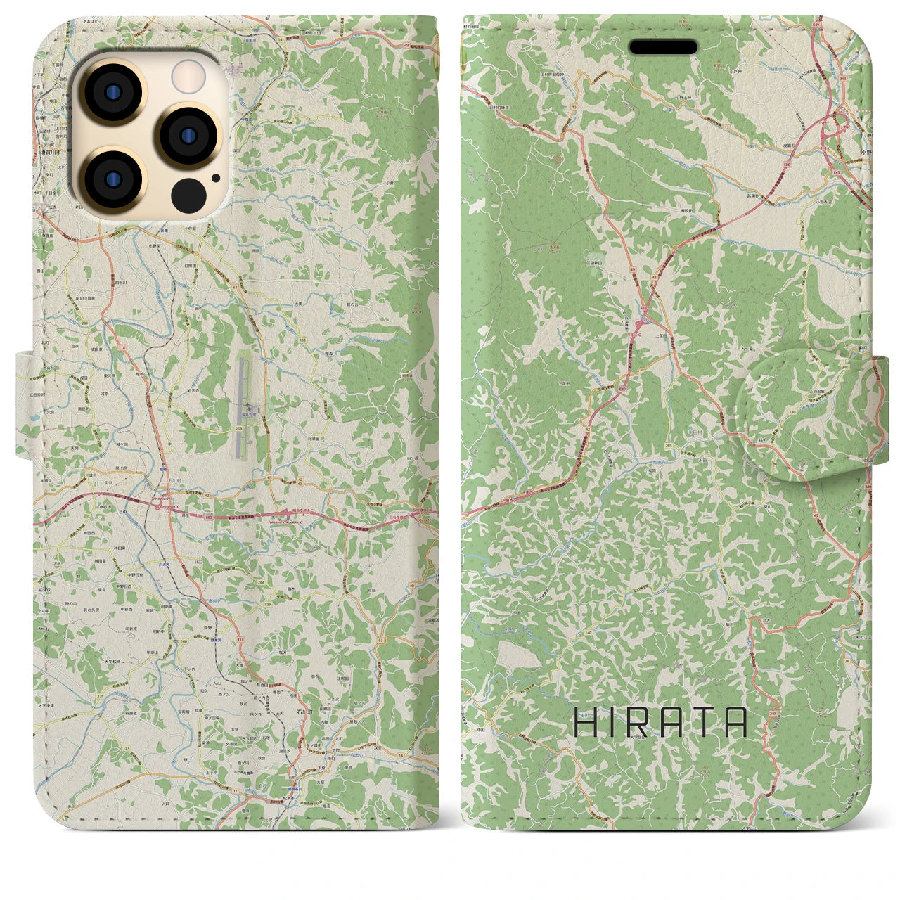 【平田(福島県)】地図柄iPhoneケース(手帳タイプ)ナチュラル・iPhone 12 Pro Max 用