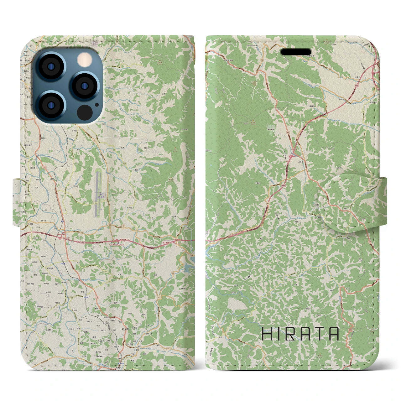 【平田(福島県)】地図柄iPhoneケース(手帳タイプ)ナチュラル・iPhone 12 / 12 Pro 用