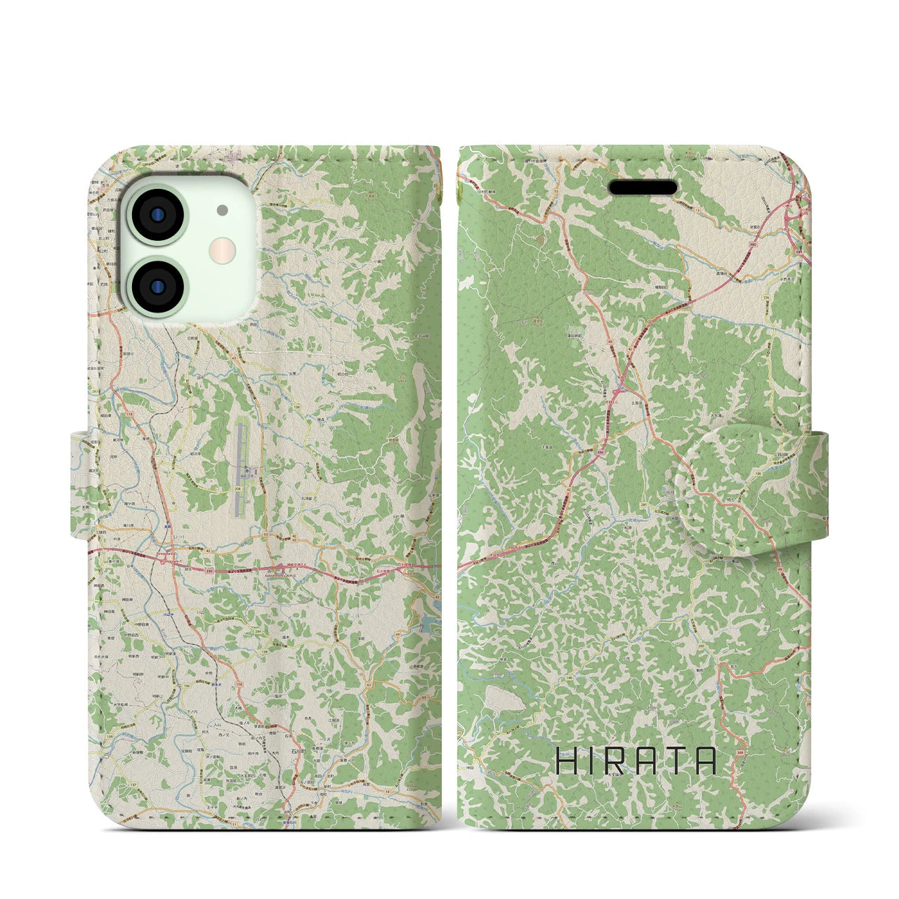 【平田(福島県)】地図柄iPhoneケース(手帳タイプ)ナチュラル・iPhone 12 mini 用
