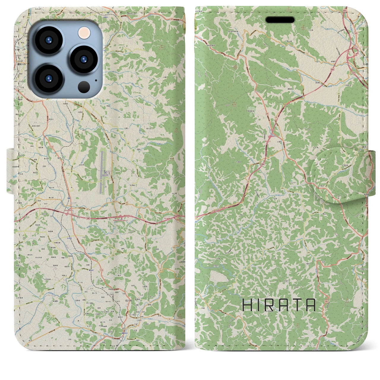 【平田(福島県)】地図柄iPhoneケース(手帳タイプ)ナチュラル・iPhone 13 Pro Max 用
