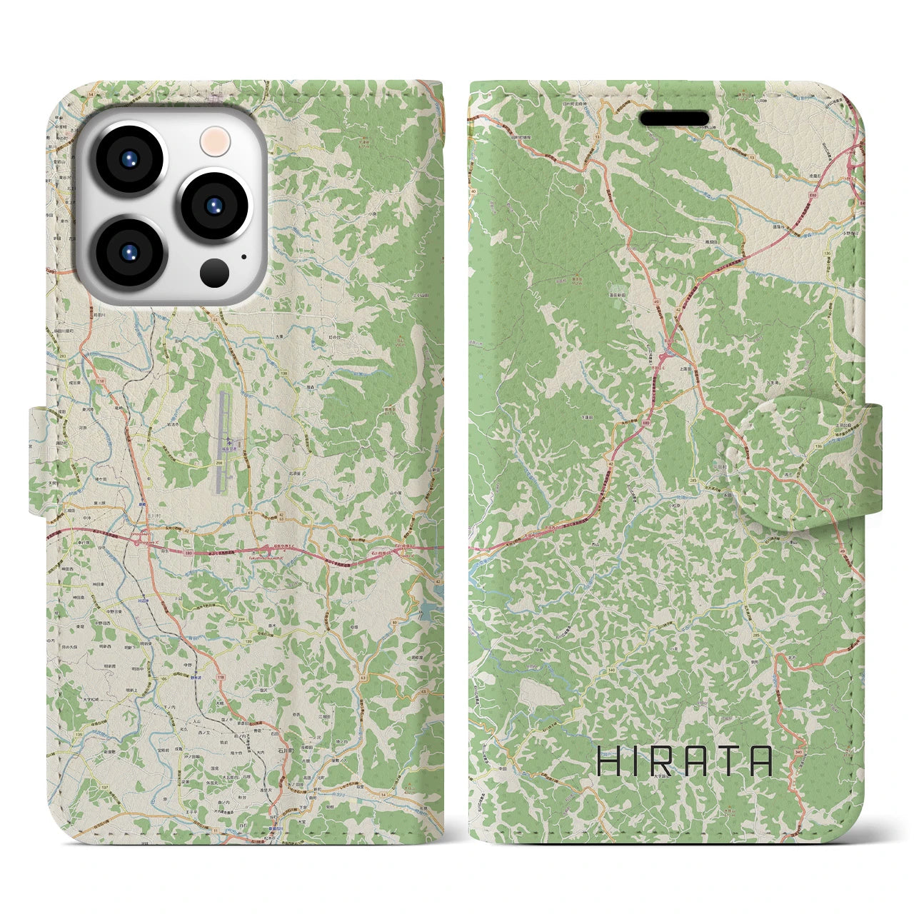 【平田(福島県)】地図柄iPhoneケース(手帳タイプ)ナチュラル・iPhone 13 Pro 用