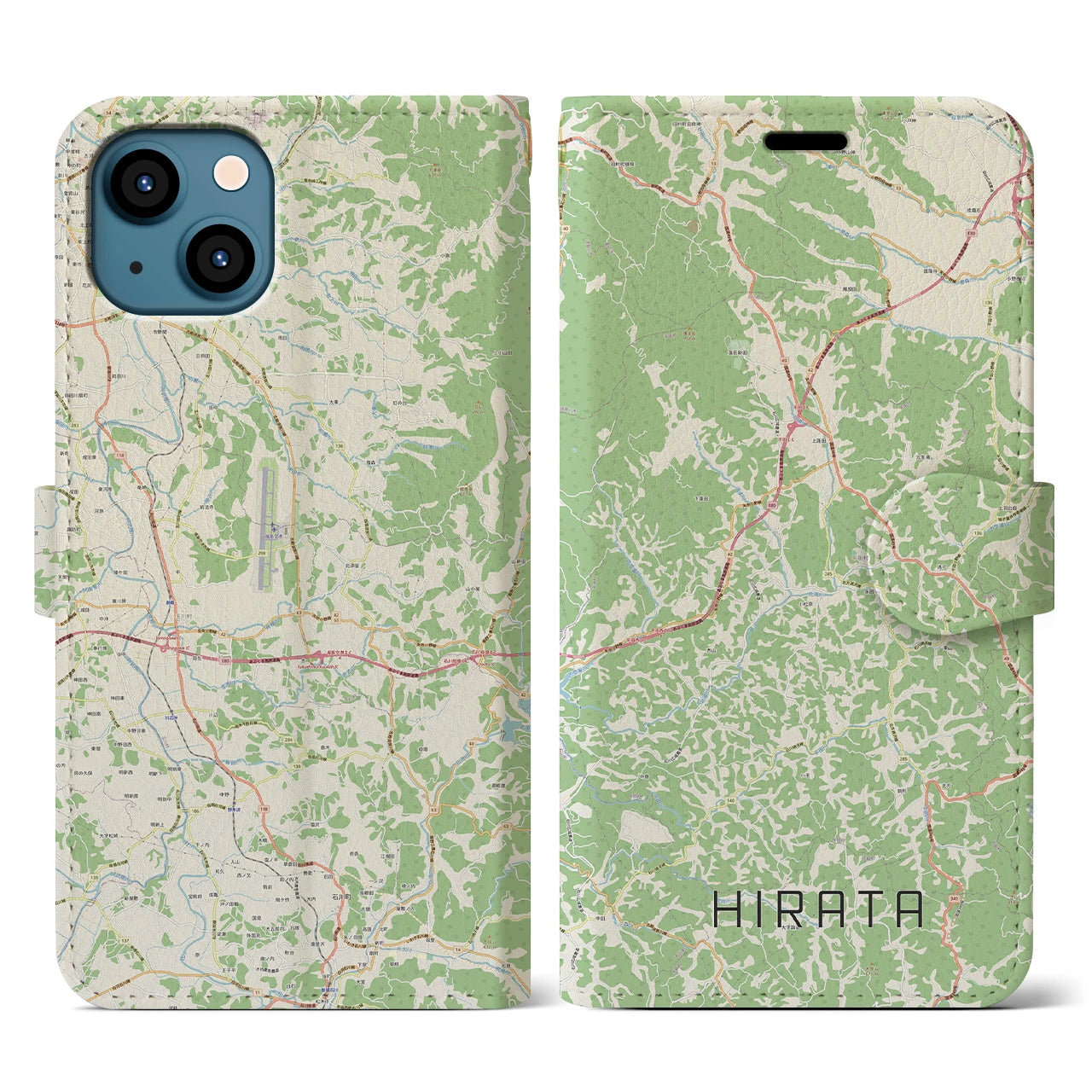 【平田(福島県)】地図柄iPhoneケース(手帳タイプ)ナチュラル・iPhone 13 用