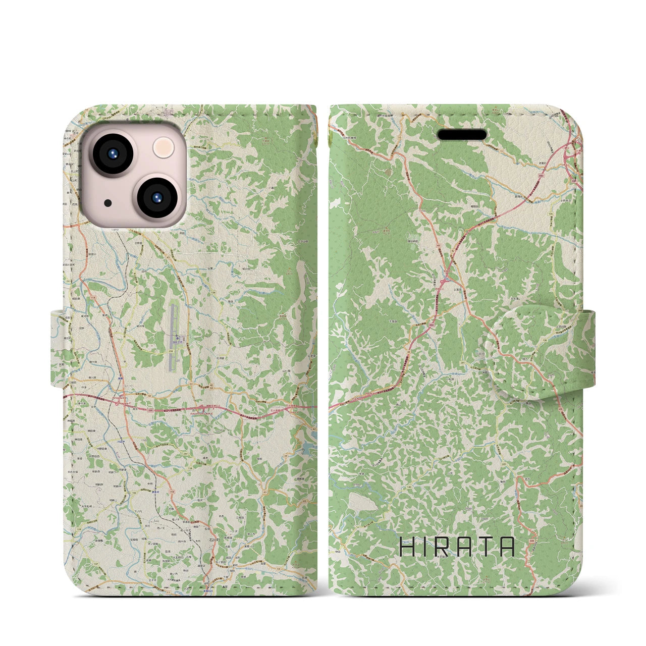 【平田(福島県)】地図柄iPhoneケース(手帳タイプ)ナチュラル・iPhone 13 mini 用