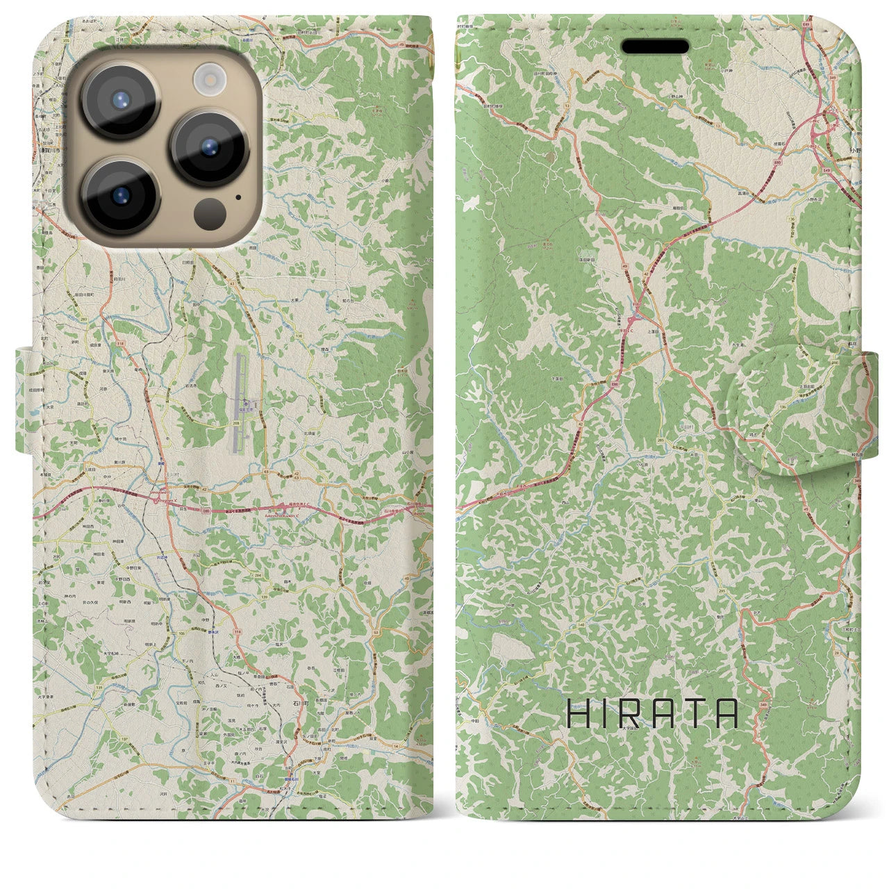 【平田(福島県)】地図柄iPhoneケース(手帳タイプ)ナチュラル・iPhone 14 Pro Max 用