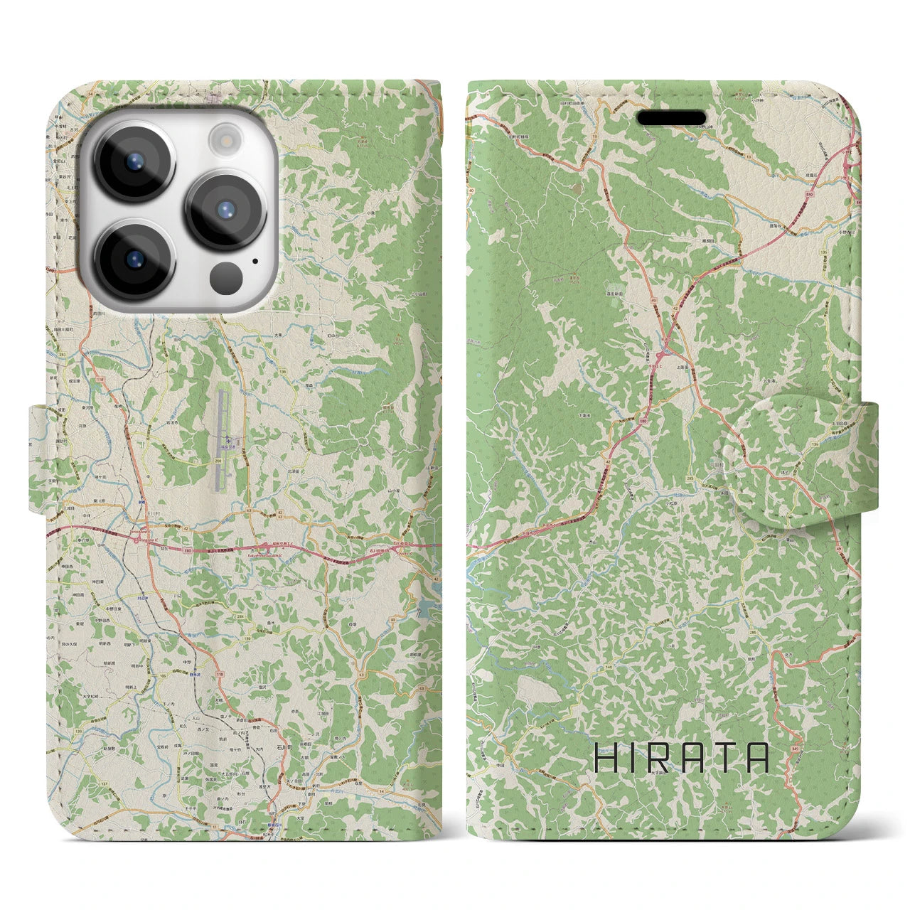【平田(福島県)】地図柄iPhoneケース(手帳タイプ)ナチュラル・iPhone 14 Pro 用