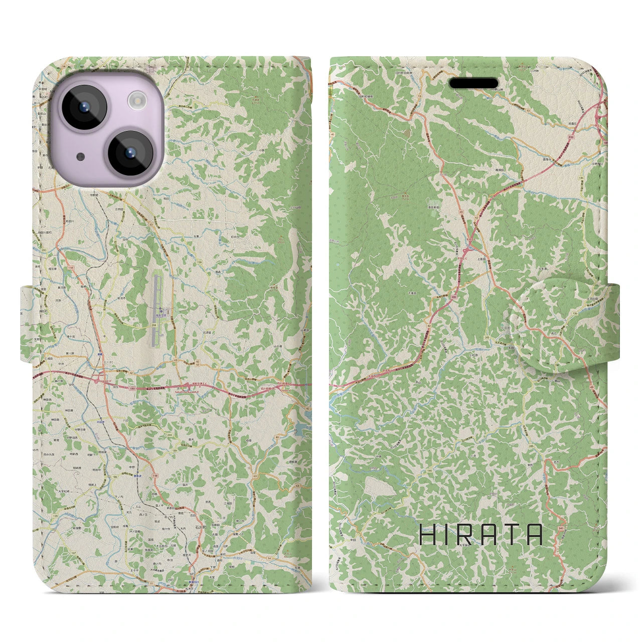 【平田(福島県)】地図柄iPhoneケース(手帳タイプ)ナチュラル・iPhone 14 用