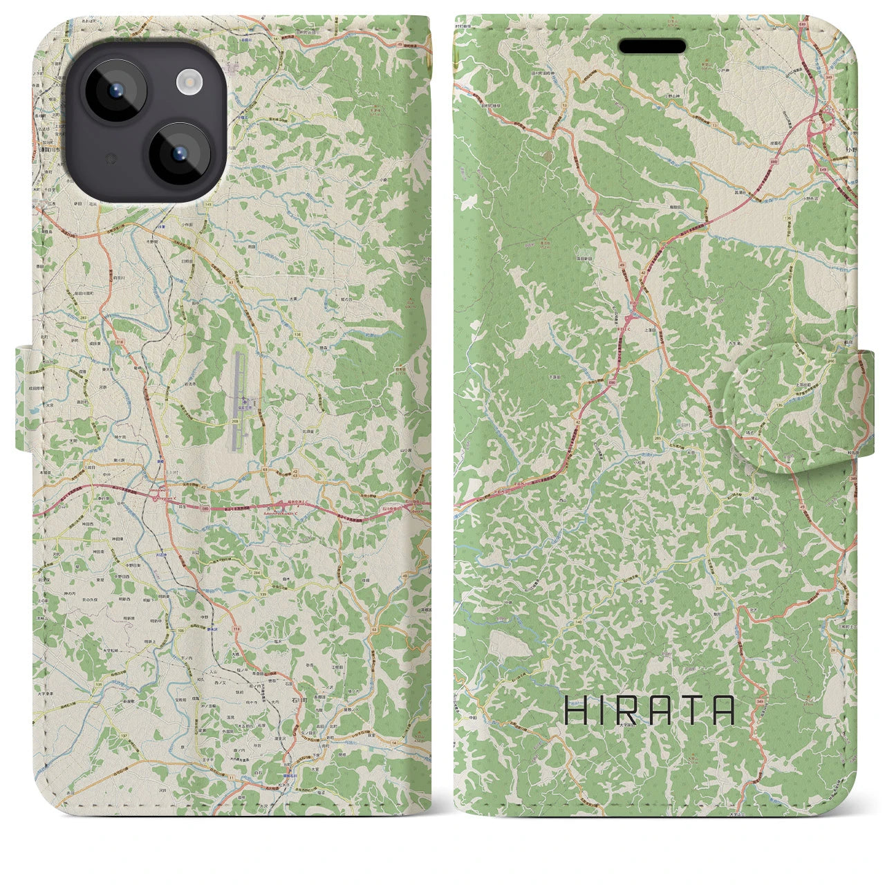 【平田(福島県)】地図柄iPhoneケース(手帳タイプ)ナチュラル・iPhone 14 Plus 用