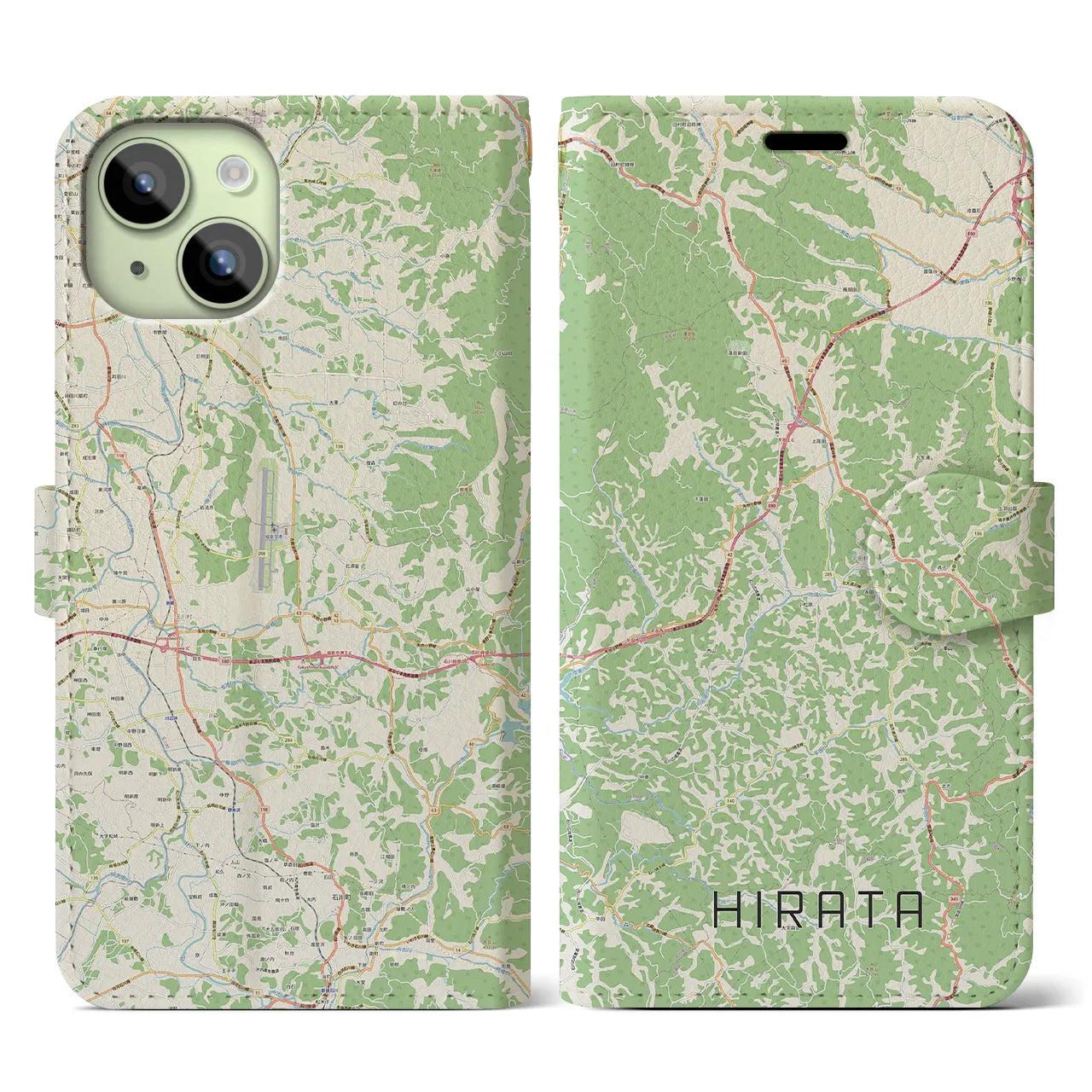 【平田(福島県)】地図柄iPhoneケース(手帳タイプ)ナチュラル・iPhone 15 用