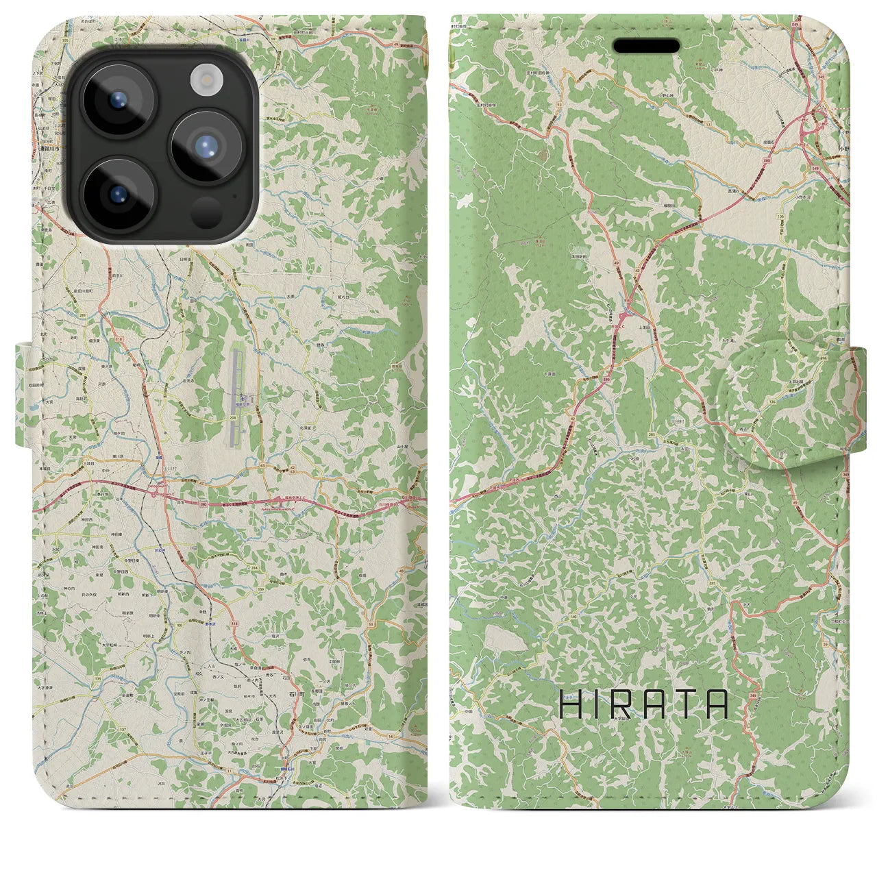 【平田(福島県)】地図柄iPhoneケース(手帳タイプ)ナチュラル・iPhone 15 Pro Max 用