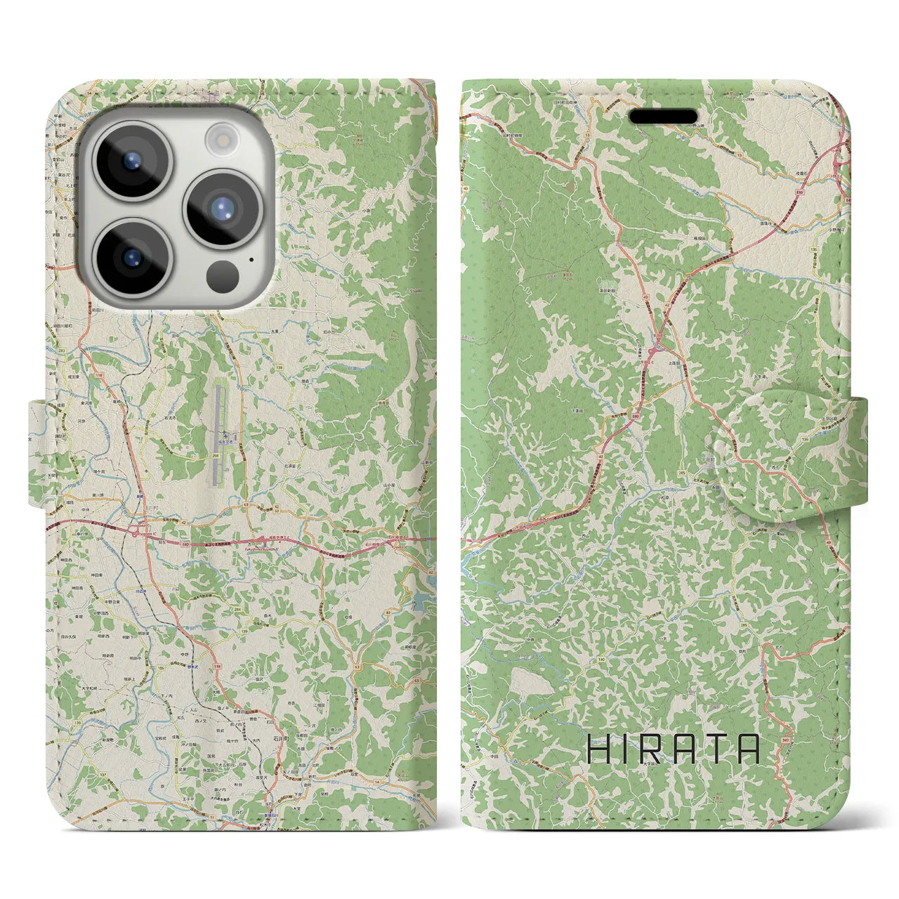 【平田(福島県)】地図柄iPhoneケース(手帳タイプ)ナチュラル・iPhone 15 Pro 用