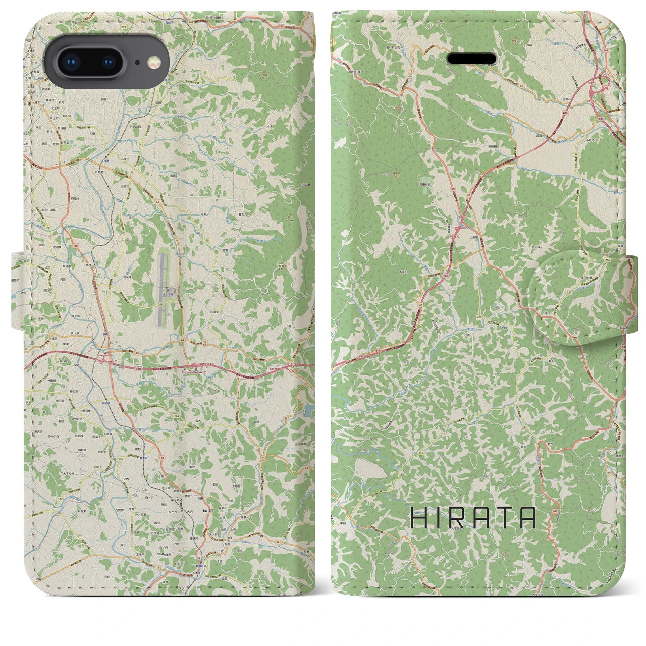 【平田(福島県)】地図柄iPhoneケース(手帳タイプ)ナチュラル・iPhone 8Plus /7Plus / 6sPlus / 6Plus 用