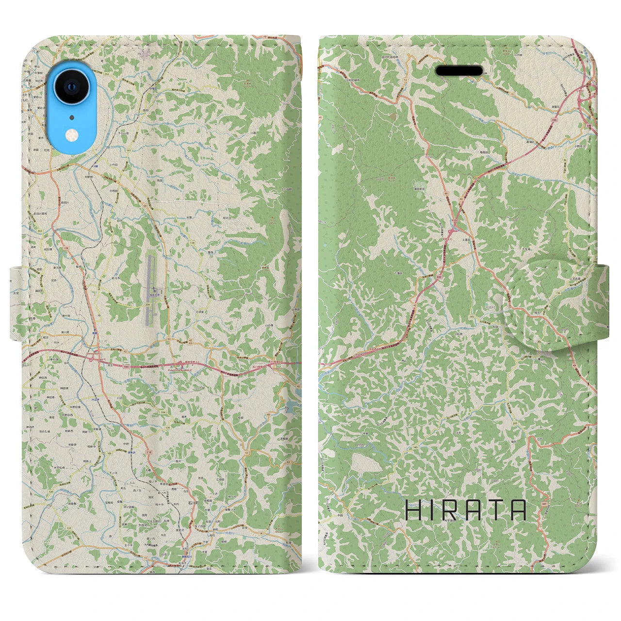 【平田(福島県)】地図柄iPhoneケース(手帳タイプ)ナチュラル・iPhone XR 用