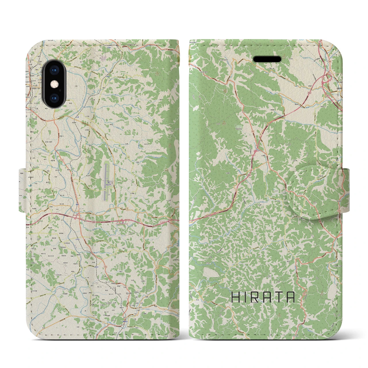【平田(福島県)】地図柄iPhoneケース(手帳タイプ)ナチュラル・iPhone XS / X 用