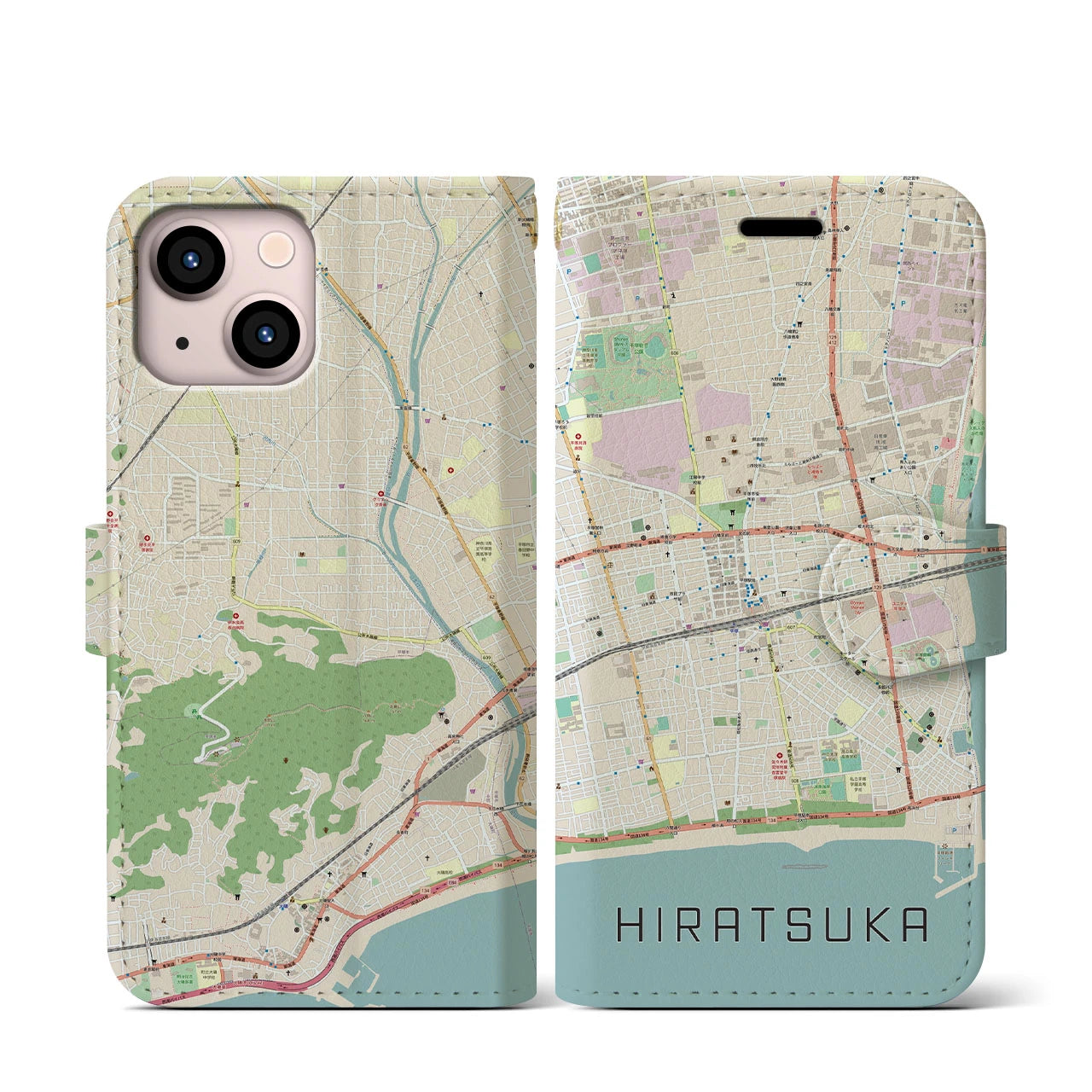 【平塚(神奈川県)】地図柄iPhoneケース(手帳タイプ)ナチュラル・iPhone 13 mini 用