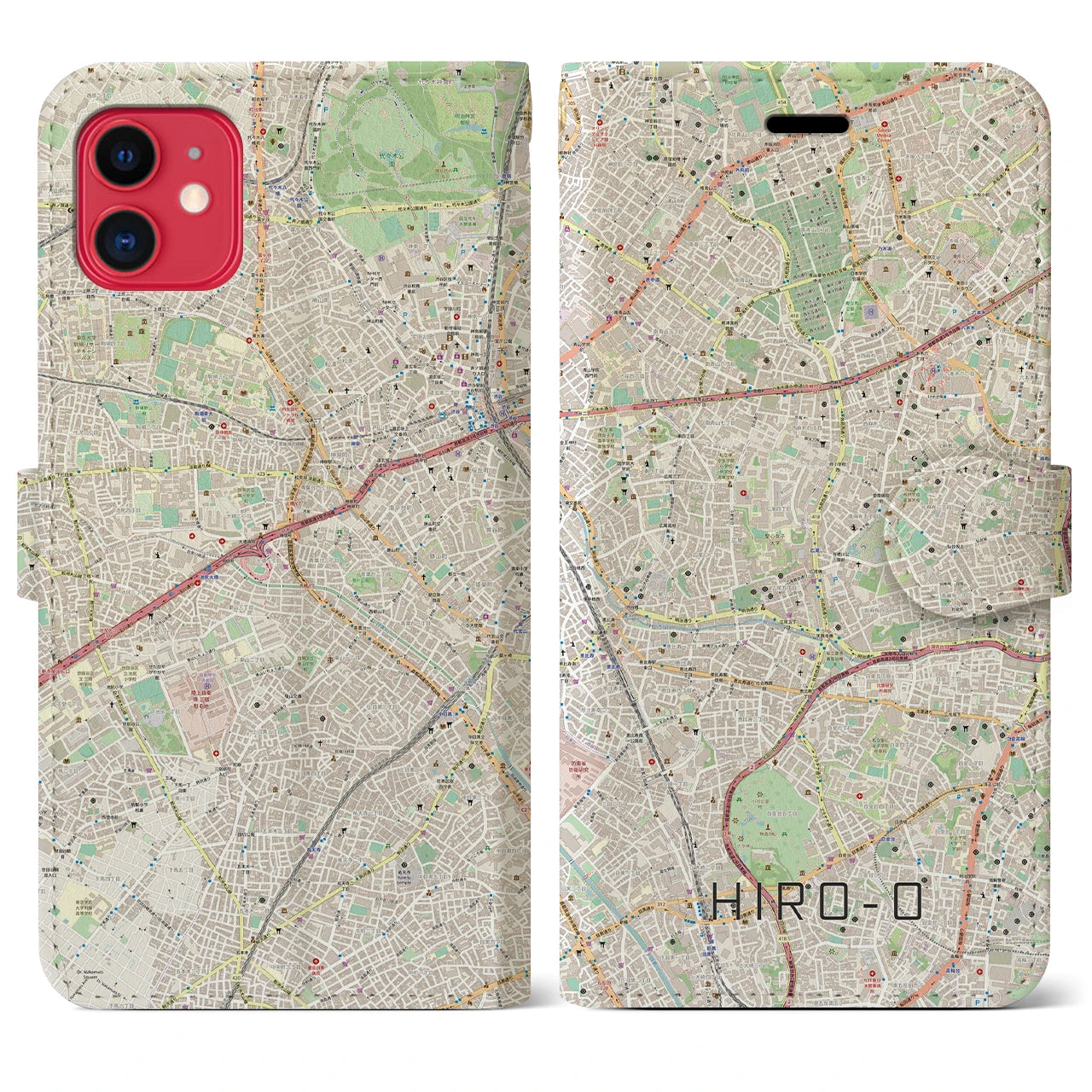 【広尾(東京都)】地図柄iPhoneケース(手帳タイプ)ナチュラル・iPhone 11 用