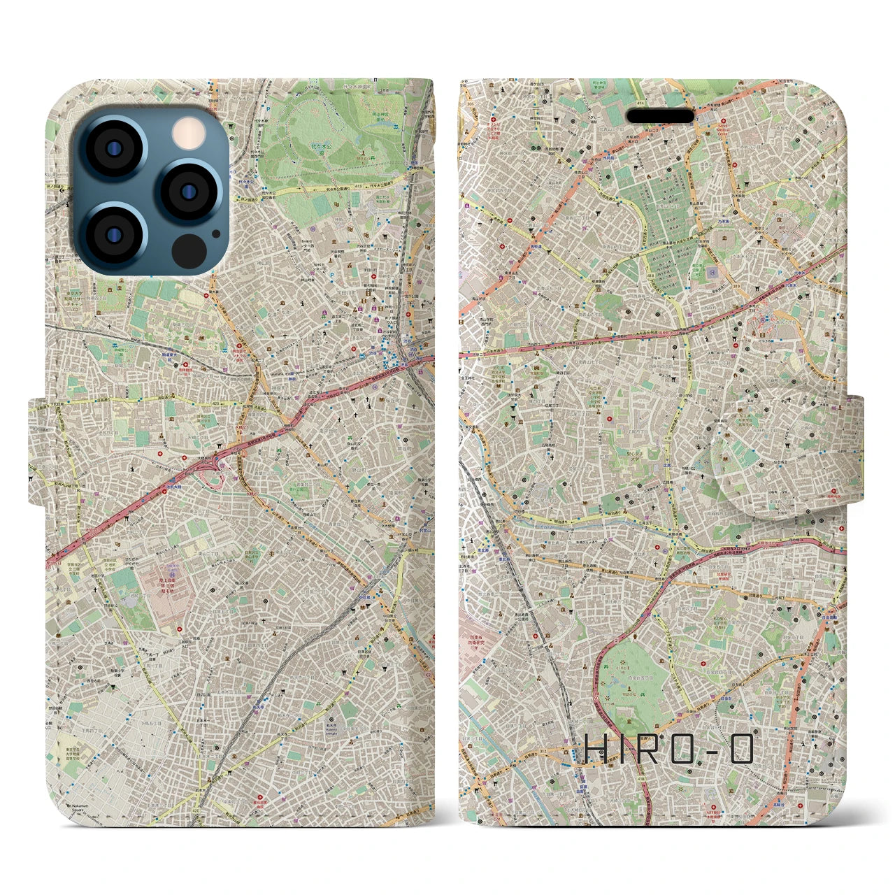 【広尾(東京都)】地図柄iPhoneケース(手帳タイプ)ナチュラル・iPhone 12 / 12 Pro 用