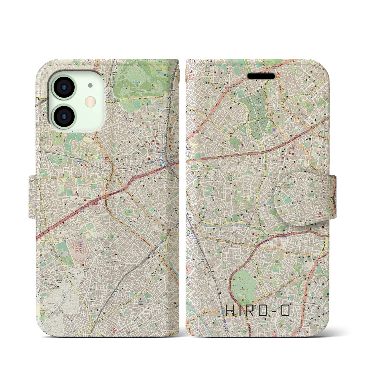 【広尾(東京都)】地図柄iPhoneケース(手帳タイプ)ナチュラル・iPhone 12 mini 用