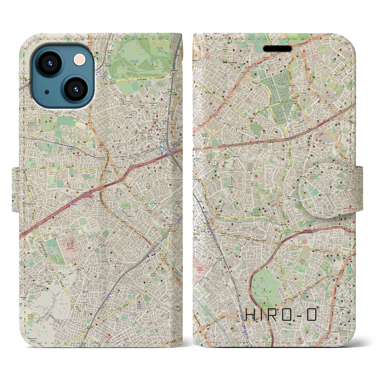 【広尾(東京都)】地図柄iPhoneケース(手帳タイプ)ナチュラル・iPhone 13 用