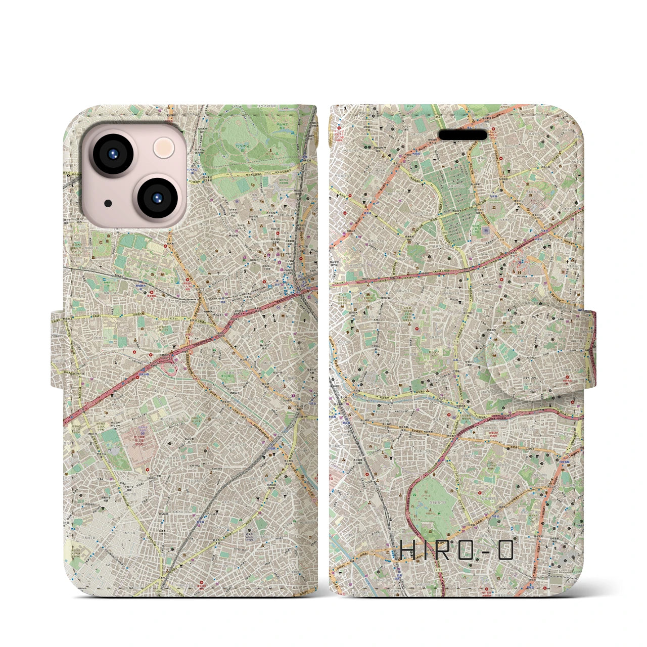 【広尾(東京都)】地図柄iPhoneケース(手帳タイプ)ナチュラル・iPhone 13 mini 用