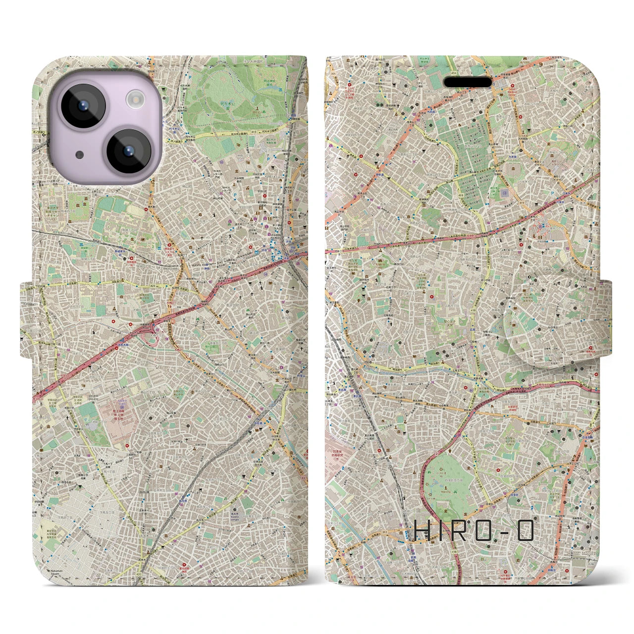 【広尾(東京都)】地図柄iPhoneケース(手帳タイプ)ナチュラル・iPhone 14 用