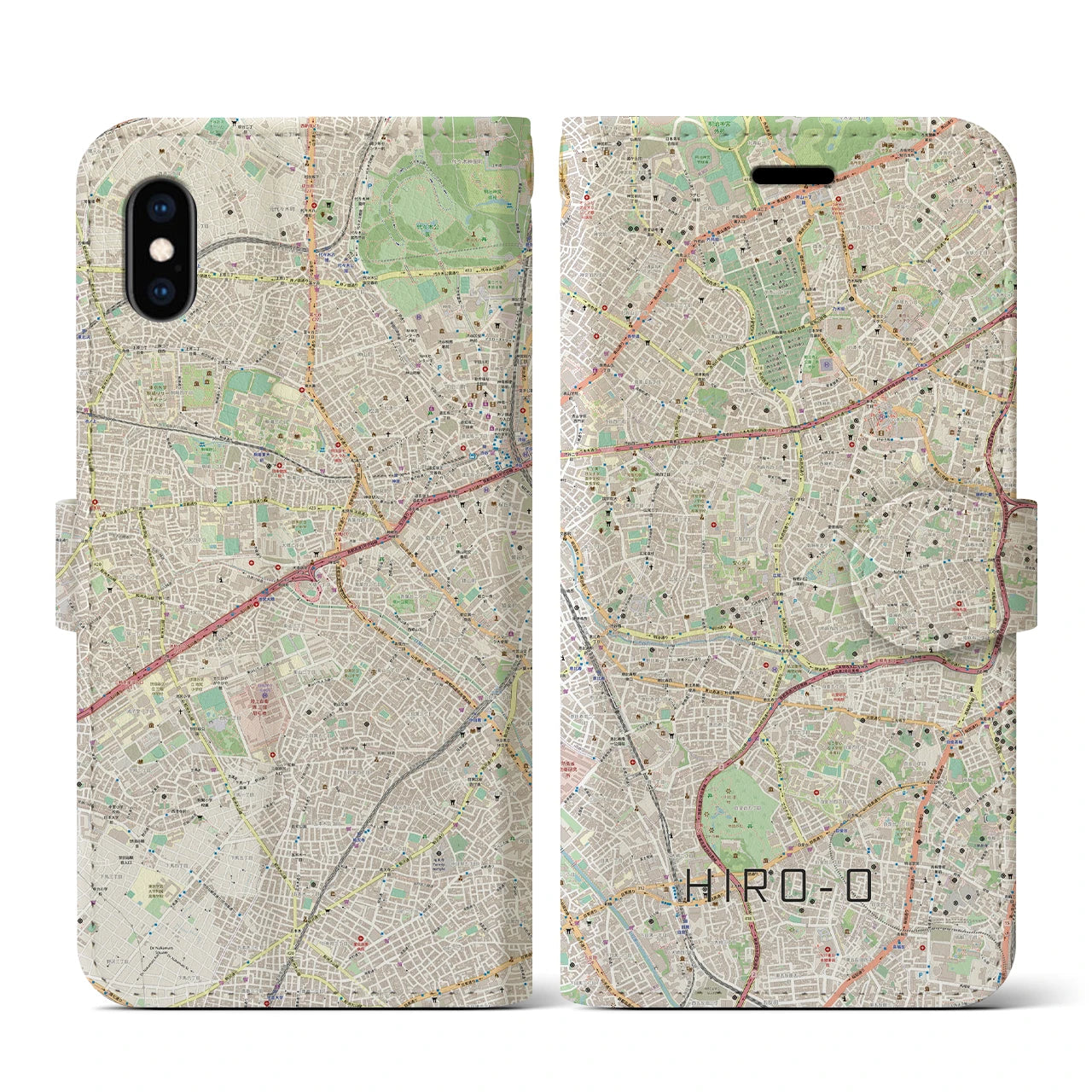 【広尾(東京都)】地図柄iPhoneケース(手帳タイプ)ナチュラル・iPhone XS / X 用