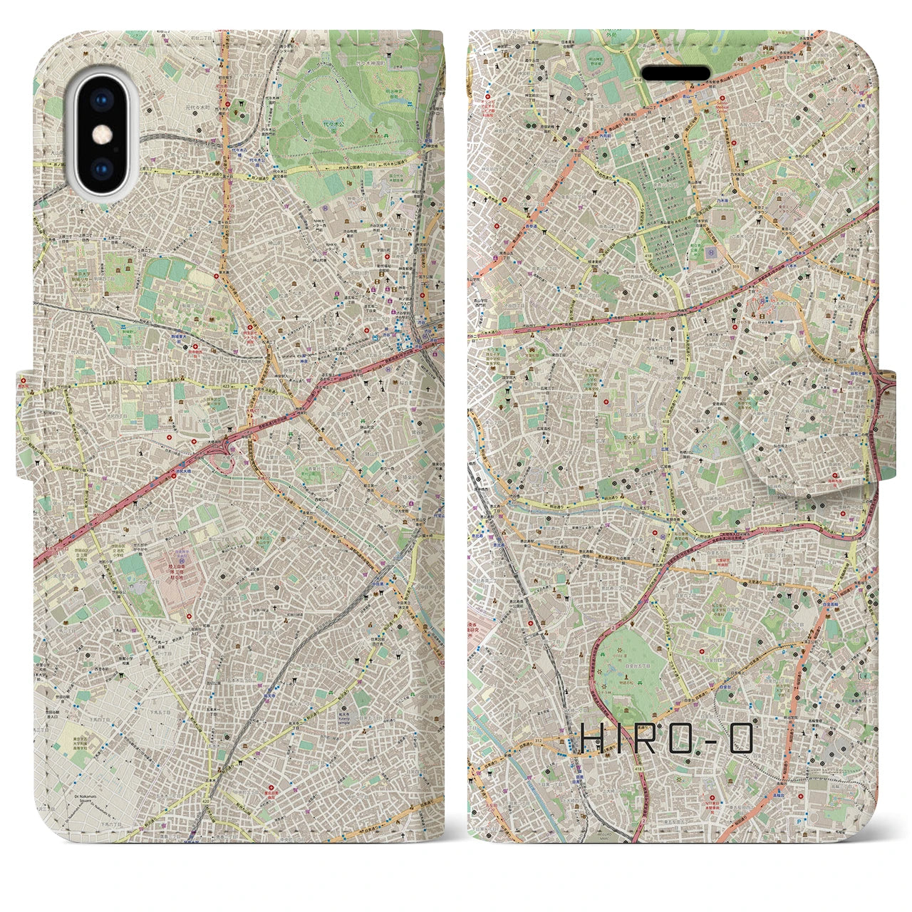 【広尾(東京都)】地図柄iPhoneケース(手帳タイプ)ナチュラル・iPhone XS Max 用