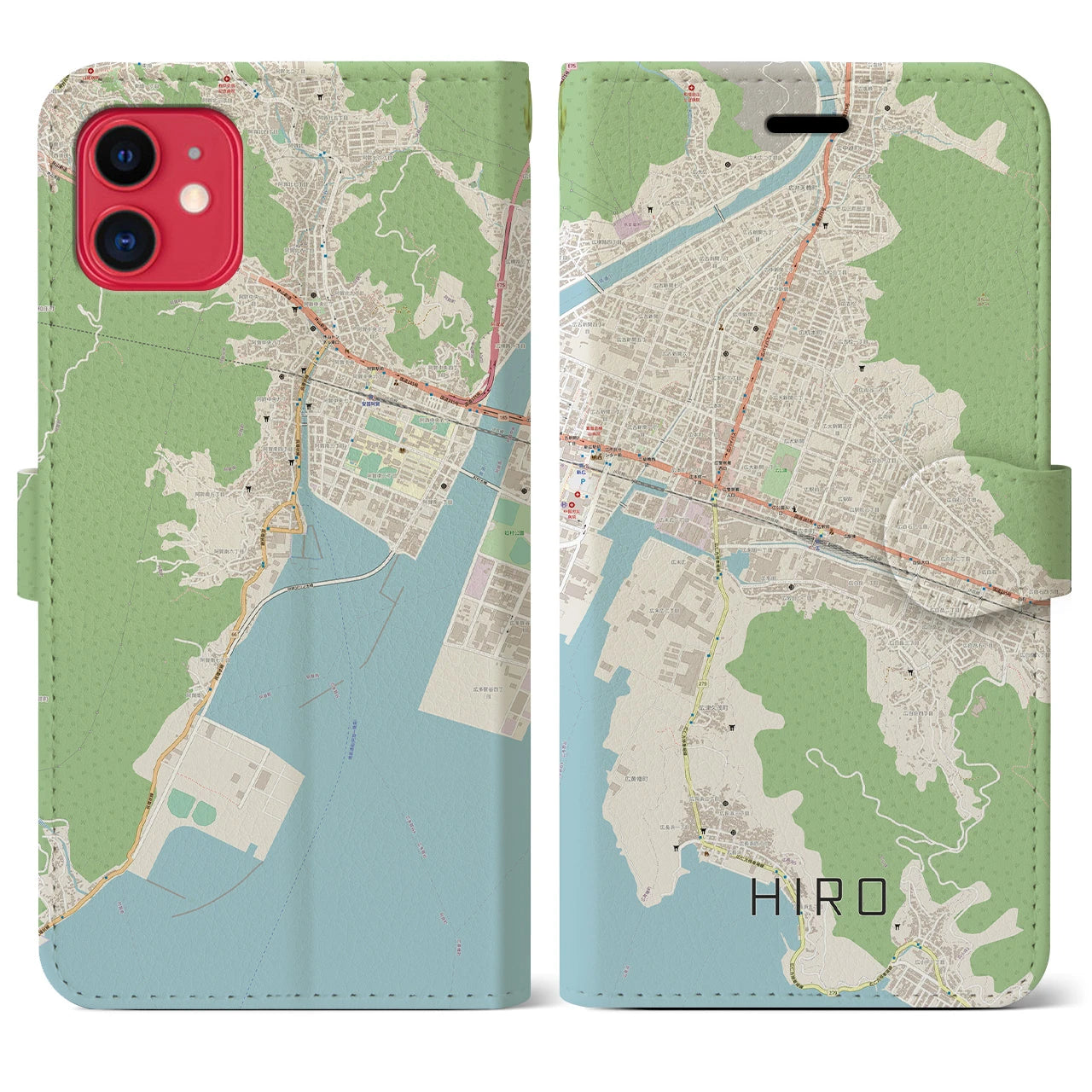 【広(広島県)】地図柄iPhoneケース(手帳タイプ)ナチュラル・iPhone 11 用